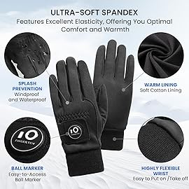 FINGER TEN New Men Winter Golf Gloves with Ball Marker Grip Performance Value 1 Pair XL Cold Weather Windproof Size from Medium to XXL (X-Large)