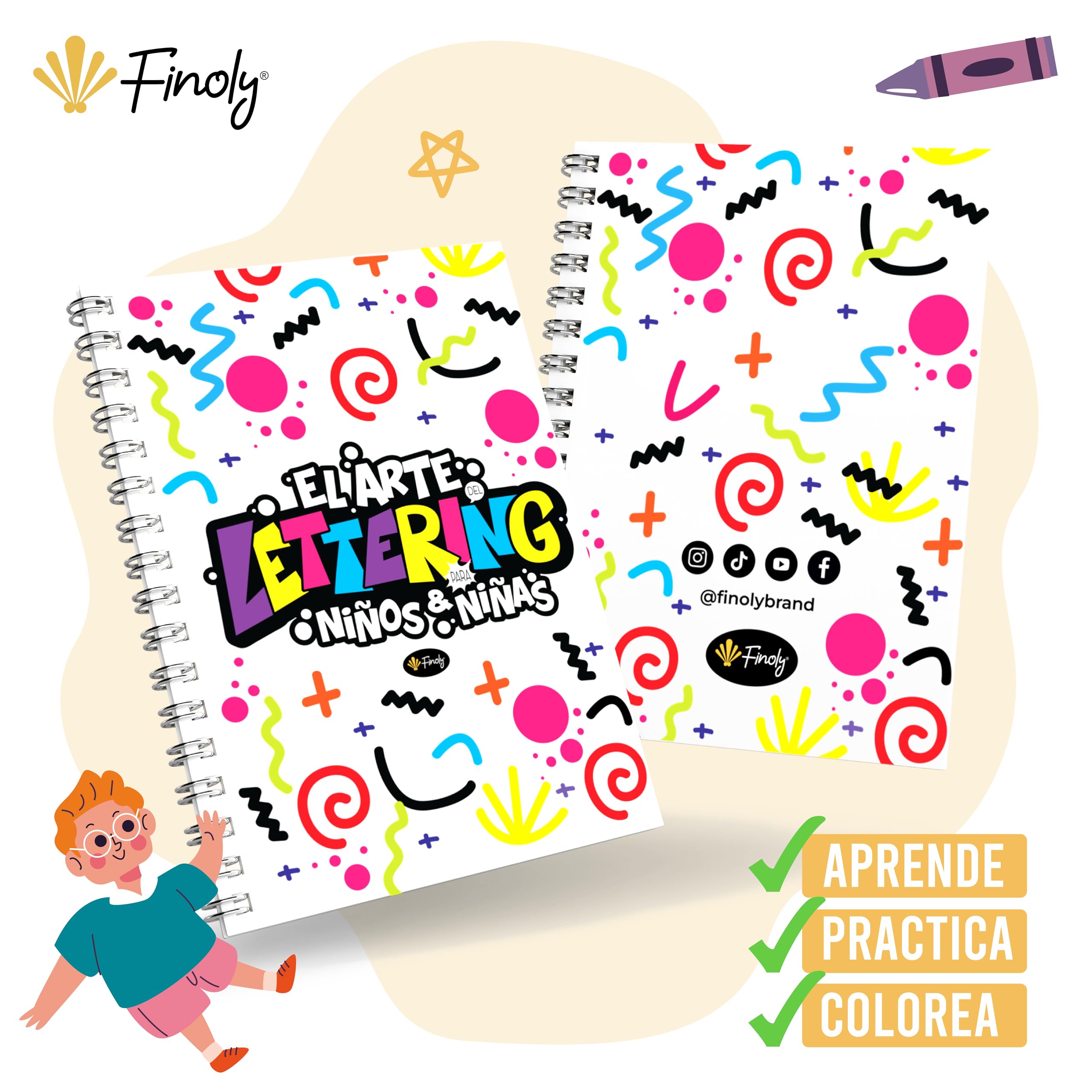 Finoly Cuaderno Lettering | Cuaderno Lettering para Niñas | Cuaderno Lettering Niños | Libro Lettering | Libreta Lettering | Libro Lettering Niños | Cuaderno Lettering Principiante para Colorear