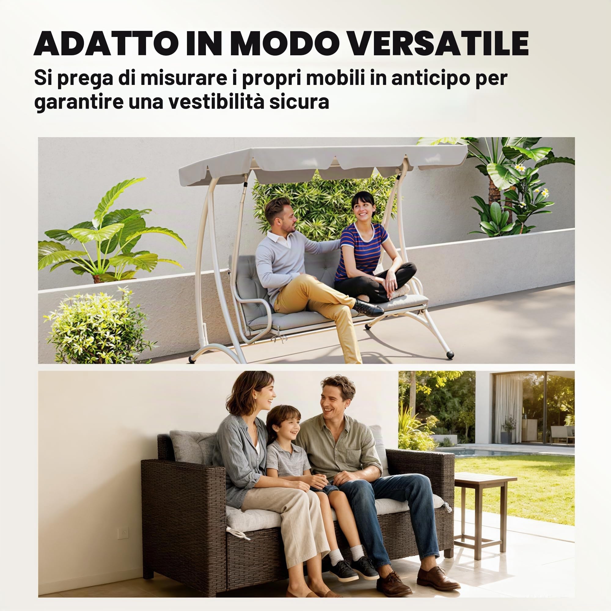 Outsunny Cuscino altalena con schienale 3 posti 59.1"x38.6" Grigio Chiaro