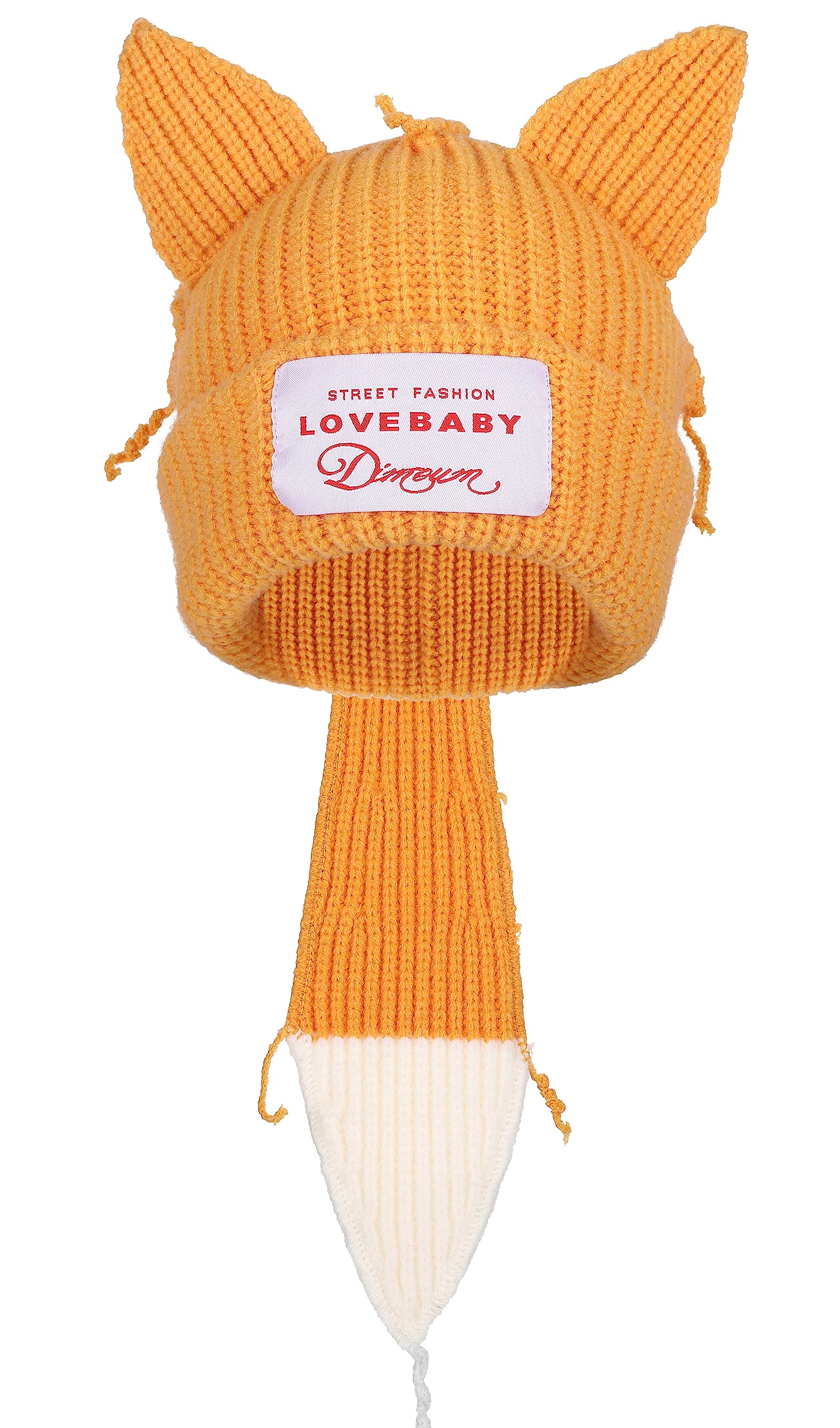 Knit Beanie Hats Cute Fox Tail Long Ears Funny Hat Winter Cap Warm Crochet Skull Cap Outdoor Slouchy Hat Orange