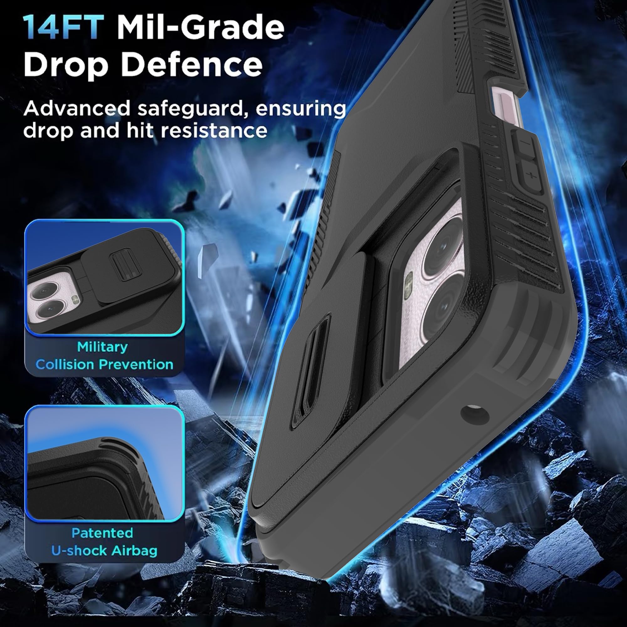 Funda para Motorola G Power 5G 2024 con 1 protector de pantalla HD y cubierta de cámara deslizante [grado militar], funda protectora resistente a prueba de golpes para Moto G Power 5G 2024