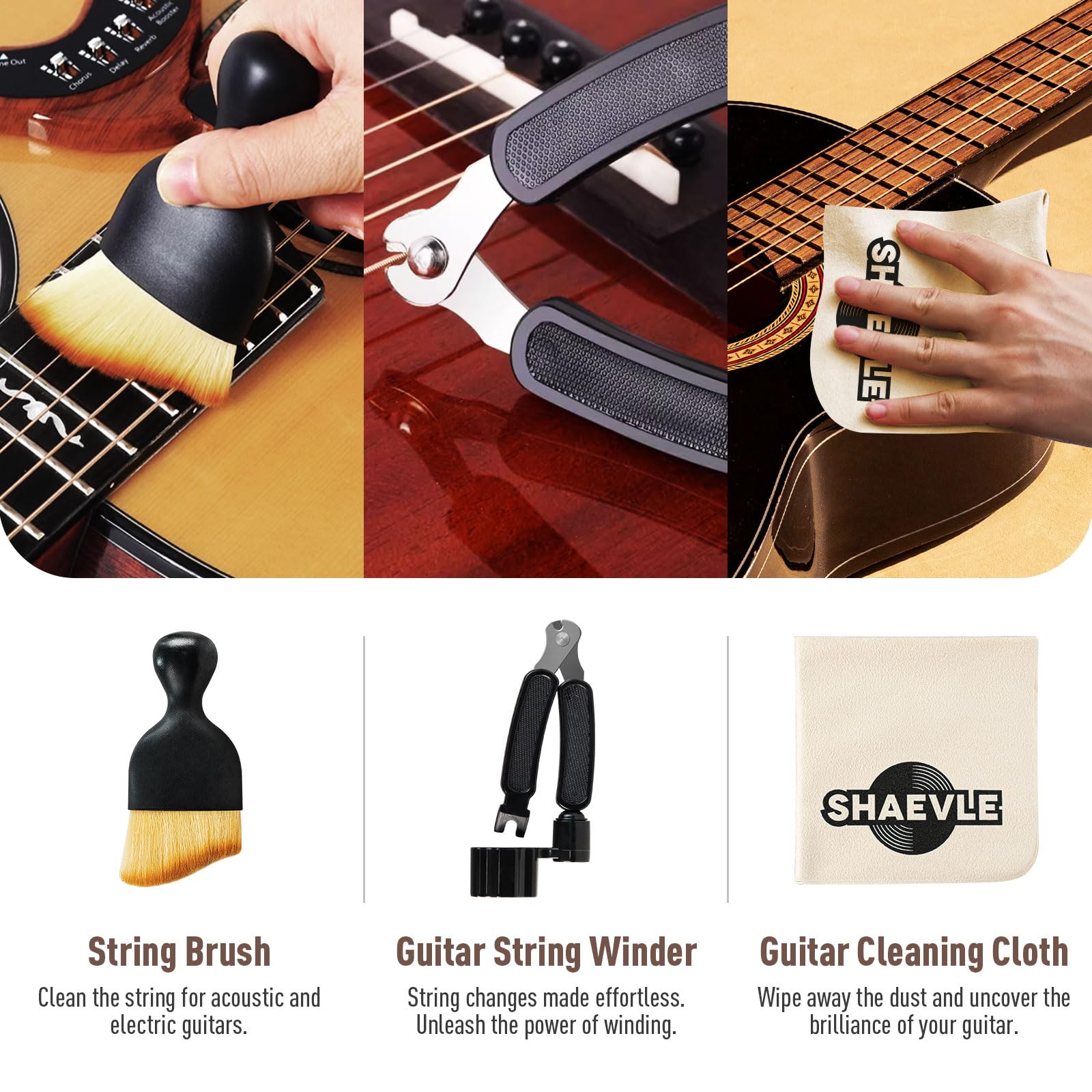 Kit de limpieza para guitarra: 60 ml de abrillantador + 50 ml de aceite de limón para diapasón y limpiador de cuerdas. Set de mantenimiento (Guitar Cleaning Kit PRO)