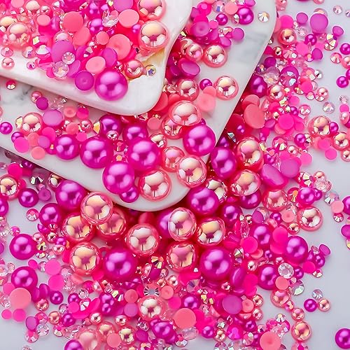 Miniatura 1 de Juego de diamantes de imitación de perlas de color rosa melocotón de 2.12 oz para manualidades, tamaño mixto de 0.116 a 0.394 pulgadas, color AB,