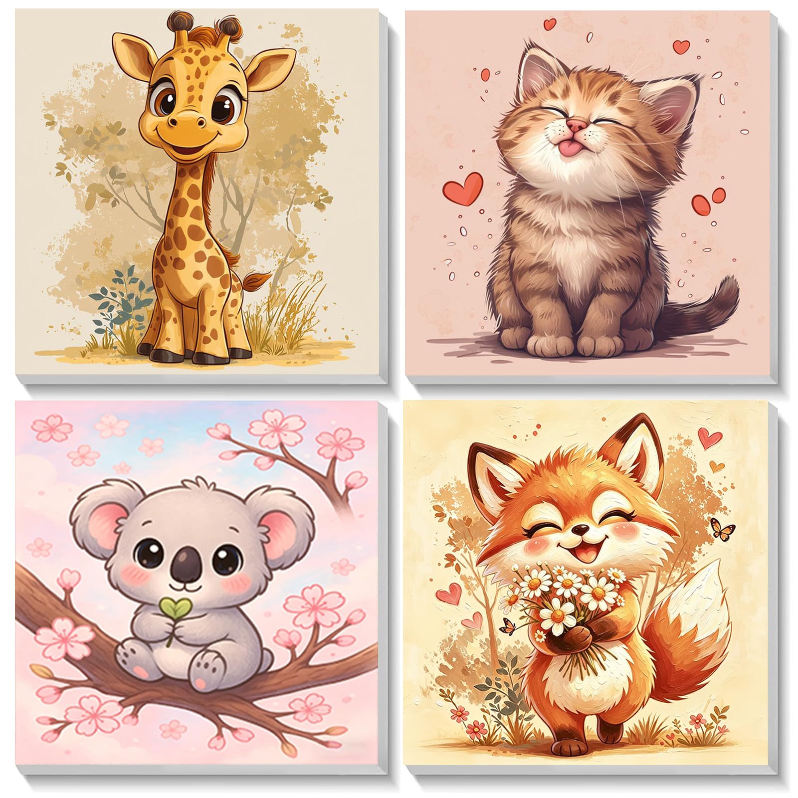 Bowetile 4 Pack Animals Framed Paint by Numbers for Adults Children, Cat Painting by Numbers Kit for Adults, Beginners Canvas Kits, DIY Acrylic Pigment Drawing Paintwork for Home Decor 20x20 cm