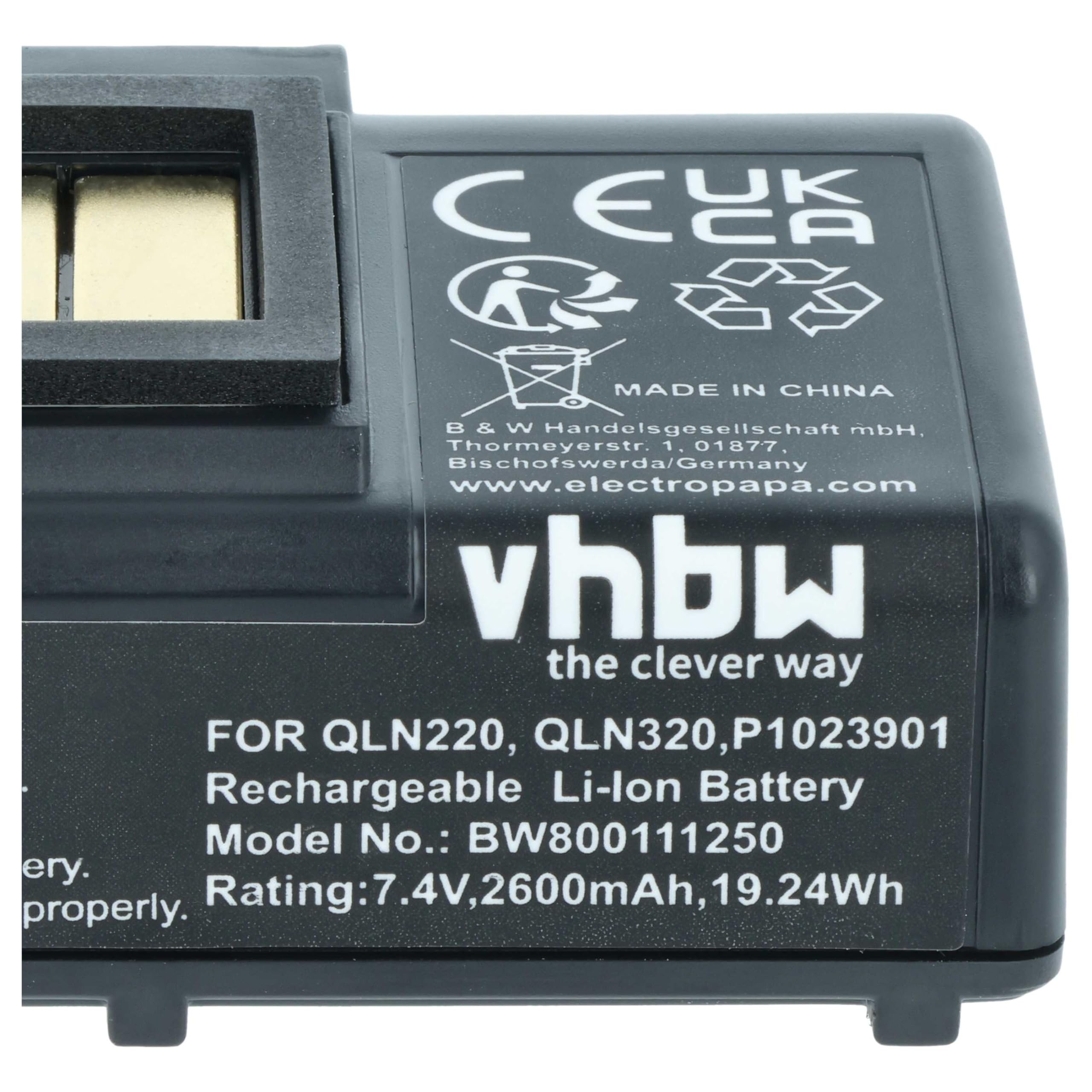 vhbw 2X bateria zastępuje Zebra AT16004, BTRY-MPP-34MA1-01 do drukarki, kopiarki, skanera, drukarki etykiet (2600 mAh, 7,4 V, Li-Ion)