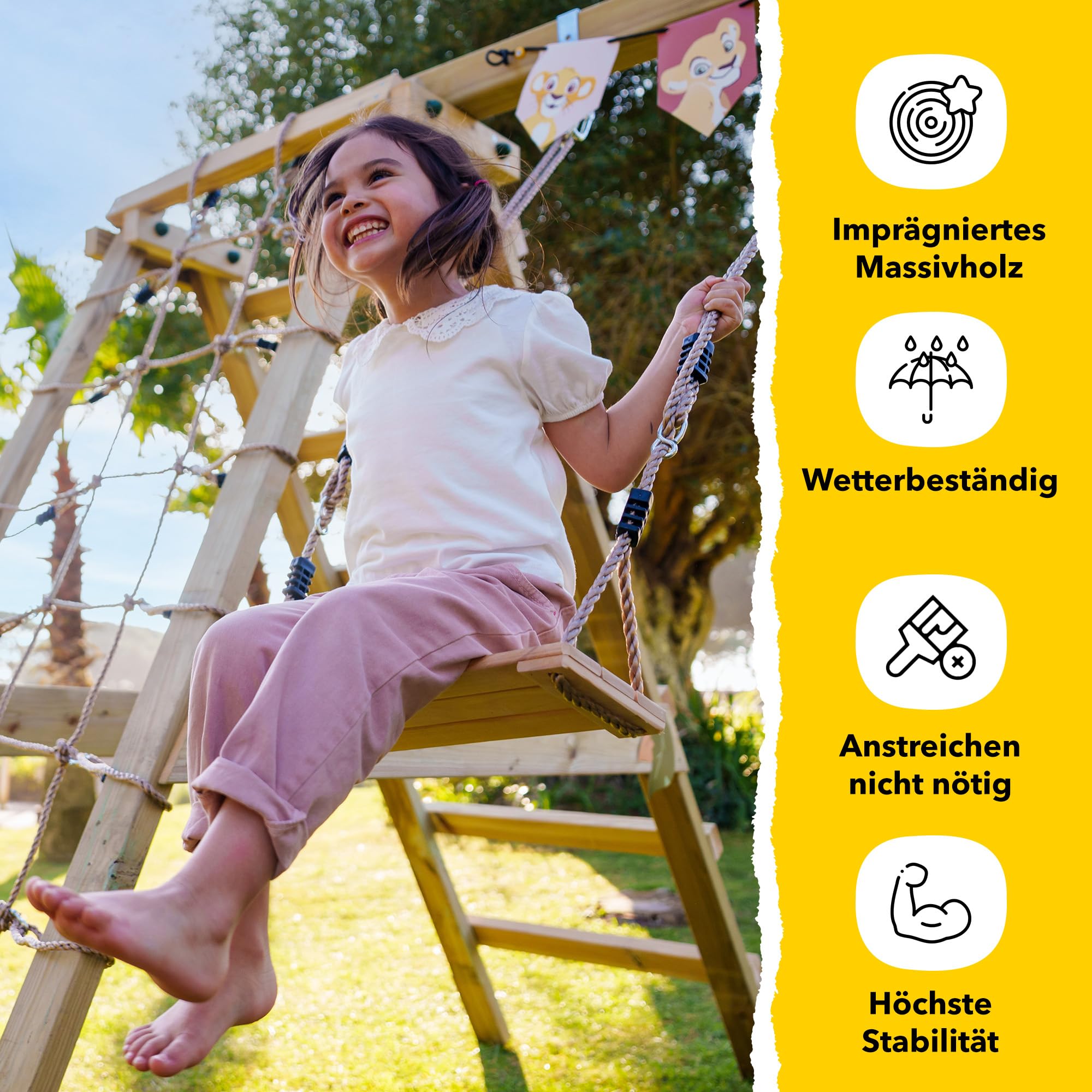 WICKEY Kinderschaukel Schaukelgestell Smart Hike blau - Schaukel & SurfSwing, Schaukelgerüst, Doppelschaukel, Holzschaukel mit Kletteranbau für Kinder im Garten