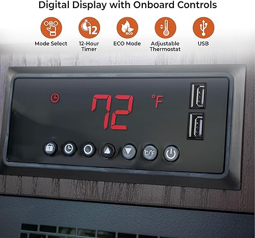 Miniatura 2 de Comfort Zone Calentador de espacio interior, 20 pulgadas, 1,500 vatios, calentador de gabinete con control remoto, infrarrojo, cuarzo, puertos de