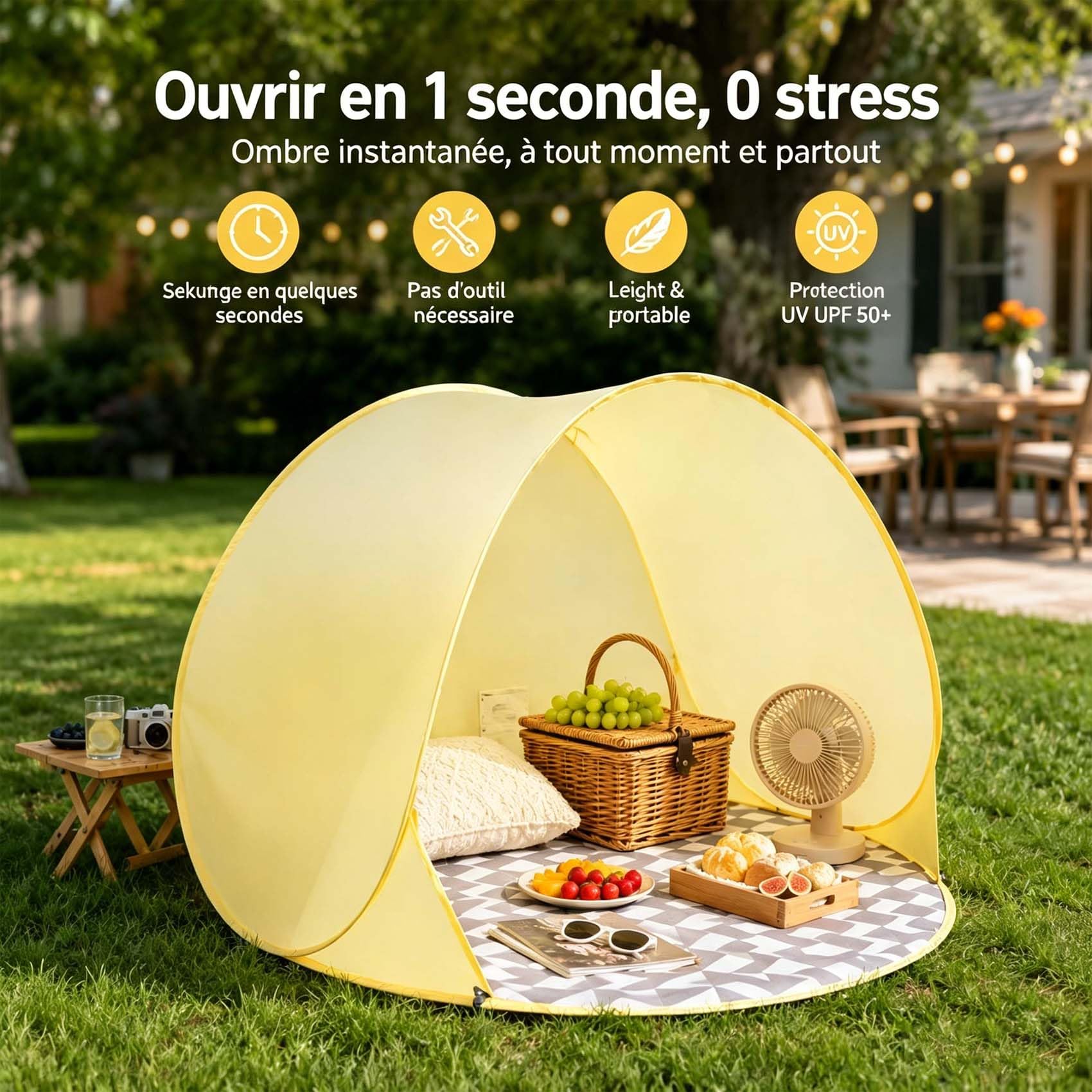 Tente De Plage Pop-Up pour 3-4 Personnes, Abri De Plage Anti-UV UPF 50+ avec FenêTres en Filet, Pliable Et Portable, IdéAl pour Plage, Jardin, Vacances, Camping, Pique-Nique (A)