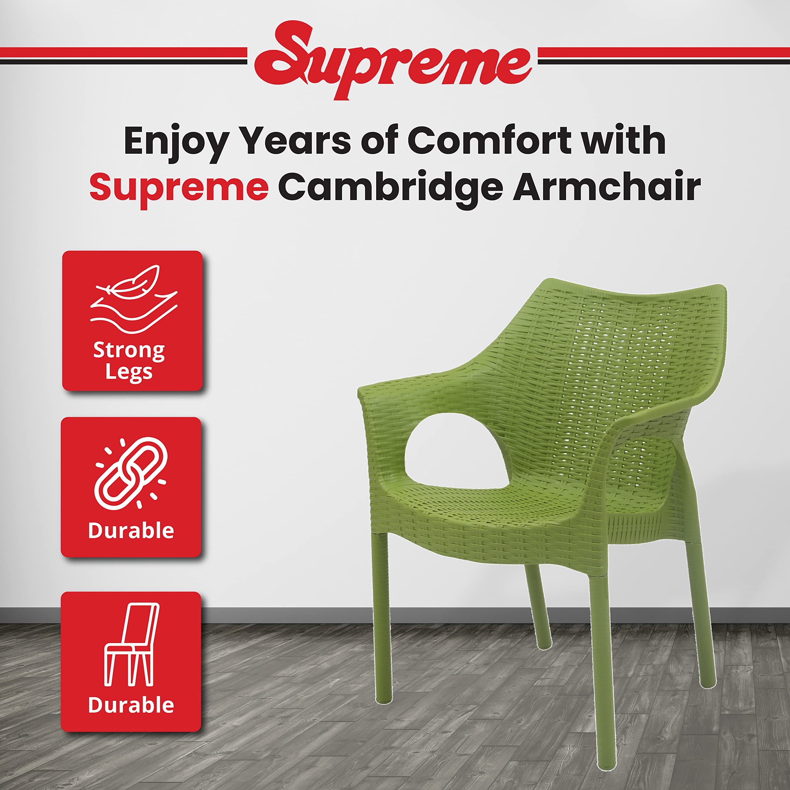 Supreme chairs Cambridge Heavy Plastic Chair | Oversized Arm Chair for Garden and Outdoor | 250Kg Weight Bearing Capacity | 6 Months Warranty (Mhendi Green) | Set of 2 Chairs 1