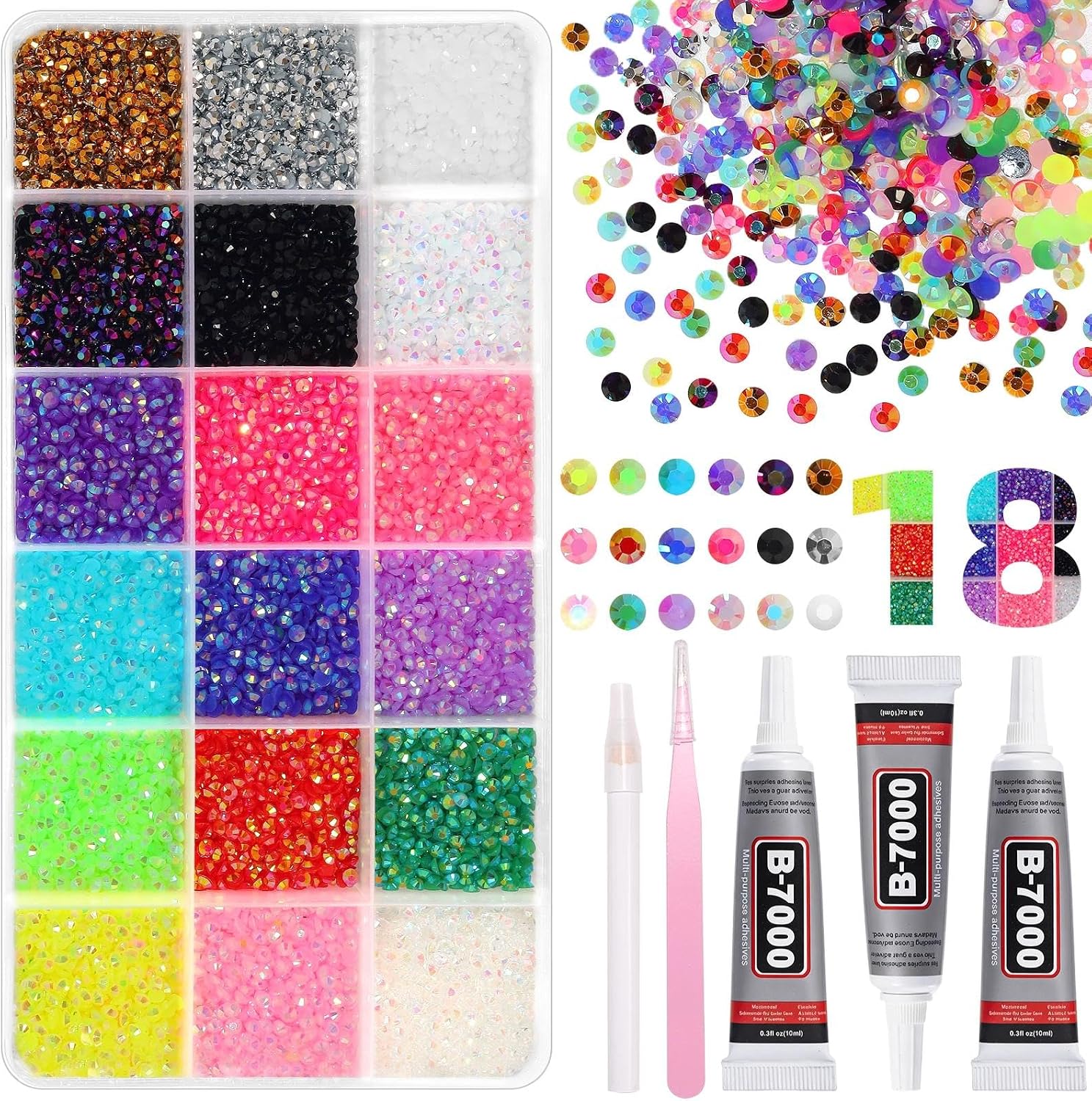 18000Pcs 3mm Rhinestones Bedazzling Kit with Tools, Mixed-Color Resin Jelly Rhinestones for Bedazzling, Flatback Gems for Crafts, Bedazzler Kit for Diamond Art Shoes Makeup Tumblers
