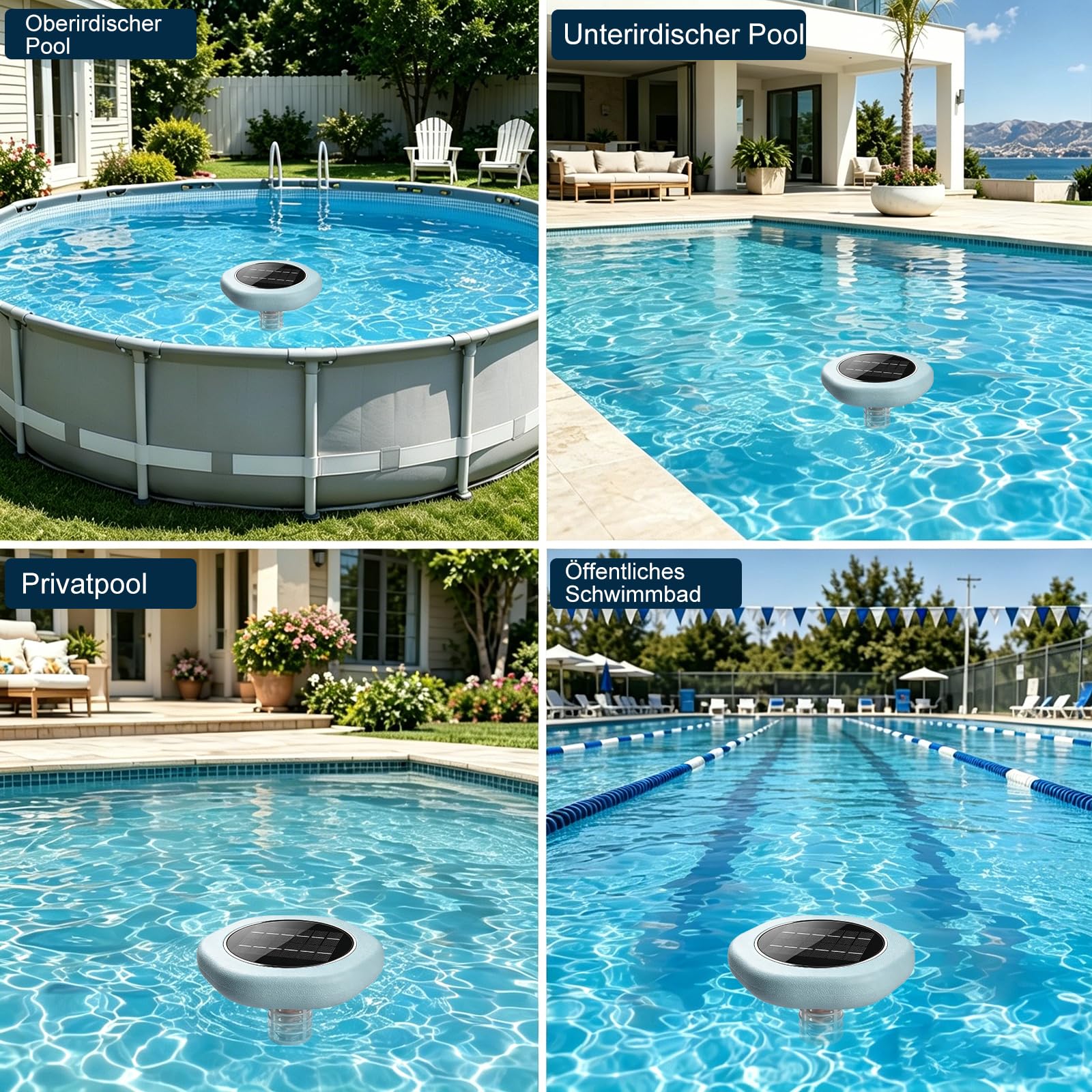 Solar Pool Ionisator, Kupfer Ionreiniger Pool, Hochreinem Kupferelement, bis 132,500 Liter, Hocheffiziente Reinigung, Wasserdicht, Dauerhaft, Schwimmender Reiniger für Pools