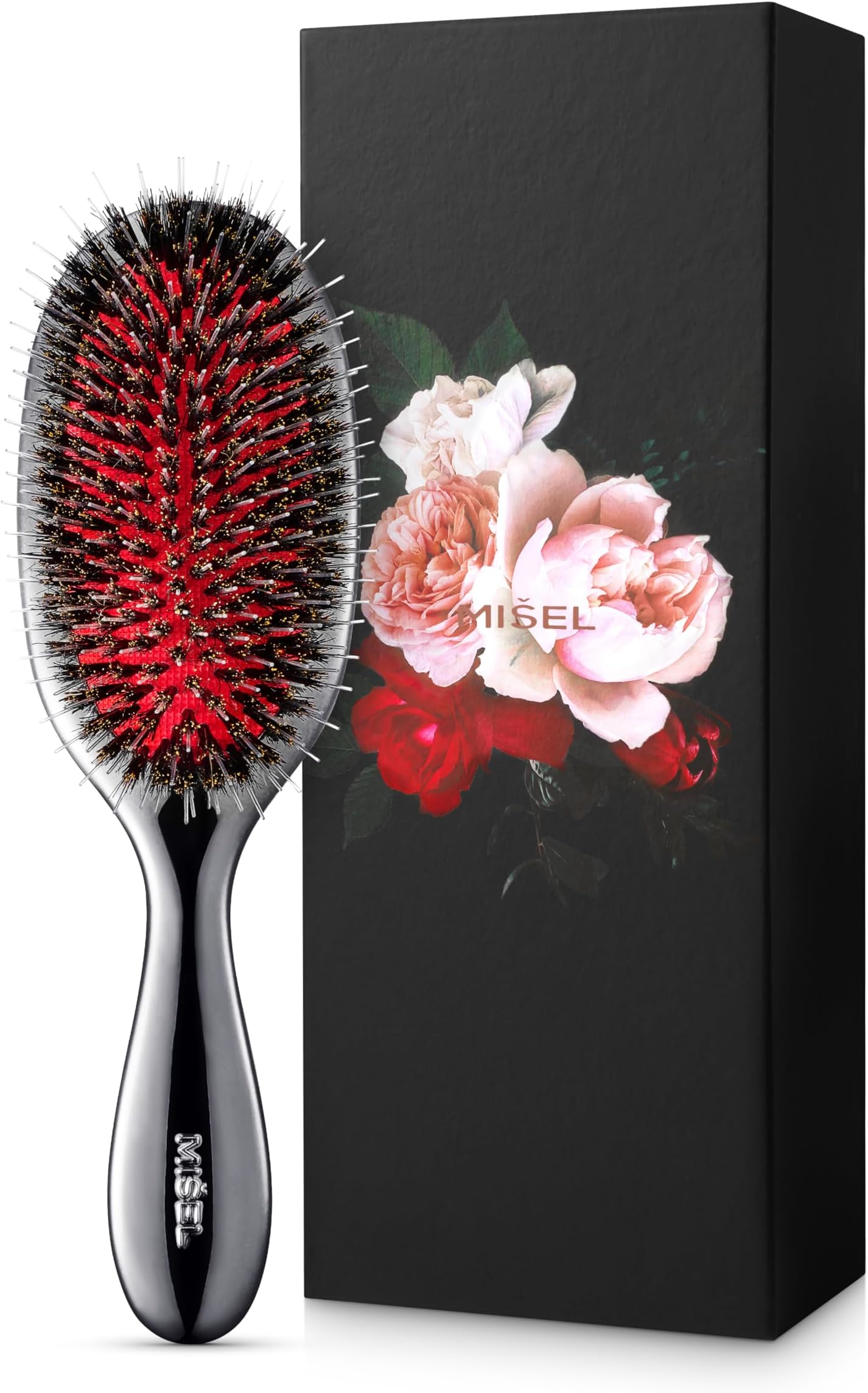 MISEL Professional Boar Bristle Hair Brush for Women and Men | Detangles All Natural Hair Types and Extensions | Reduces Breakage | Great for Wavy and Straight Hair | Salon-Approved | Medium