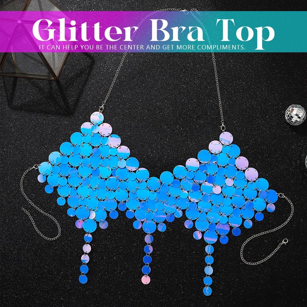 REETAN Sequin Chain Bra Top Body Rave Outfit for Women - Image 7