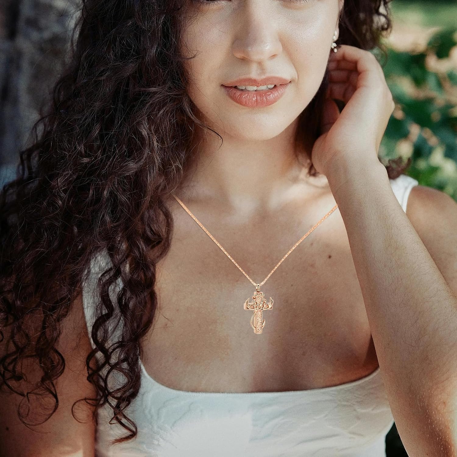 constantlife Cross Urn Necklace for Ashes for Women Men Fish Hook Memorial Pendant Deer Antler Cremation Jewelry Human Pet Ashes Holder Keepsake - Image 2