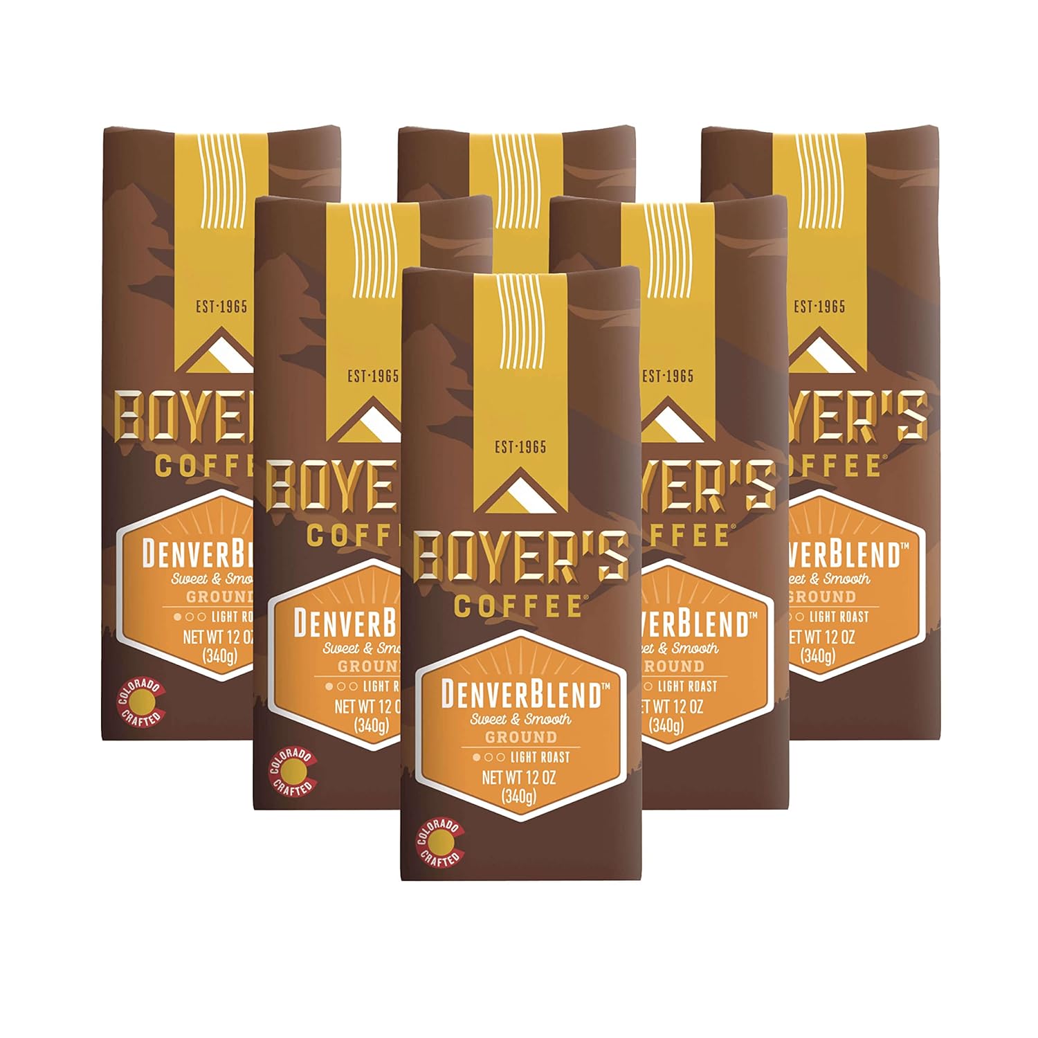 Boyer's Coffee Denver Blend Coffee, Light Roast, Ground, 6-Pack, 12oz Bags