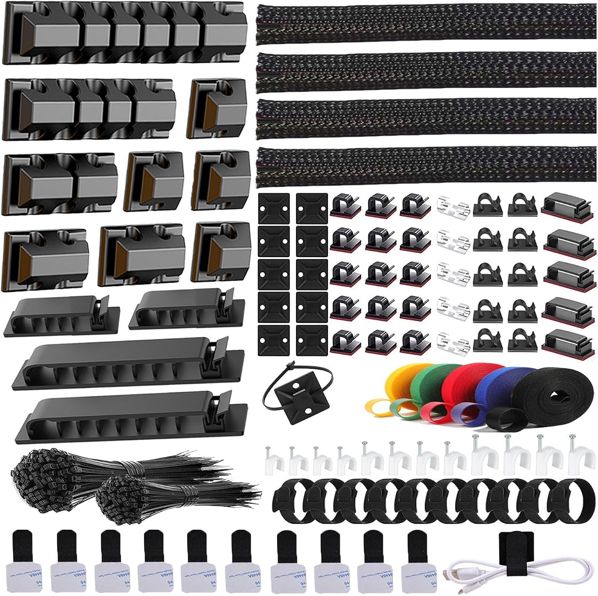 327 PCS Cable Management Kit 4 Cable Cable Sleeves,65 Cable Clips | 13Cord Holders,25 Roll Cable Organizer Straps,200 Fastening Cable Ties,20 Cable Zip Tie Mounts for Computer