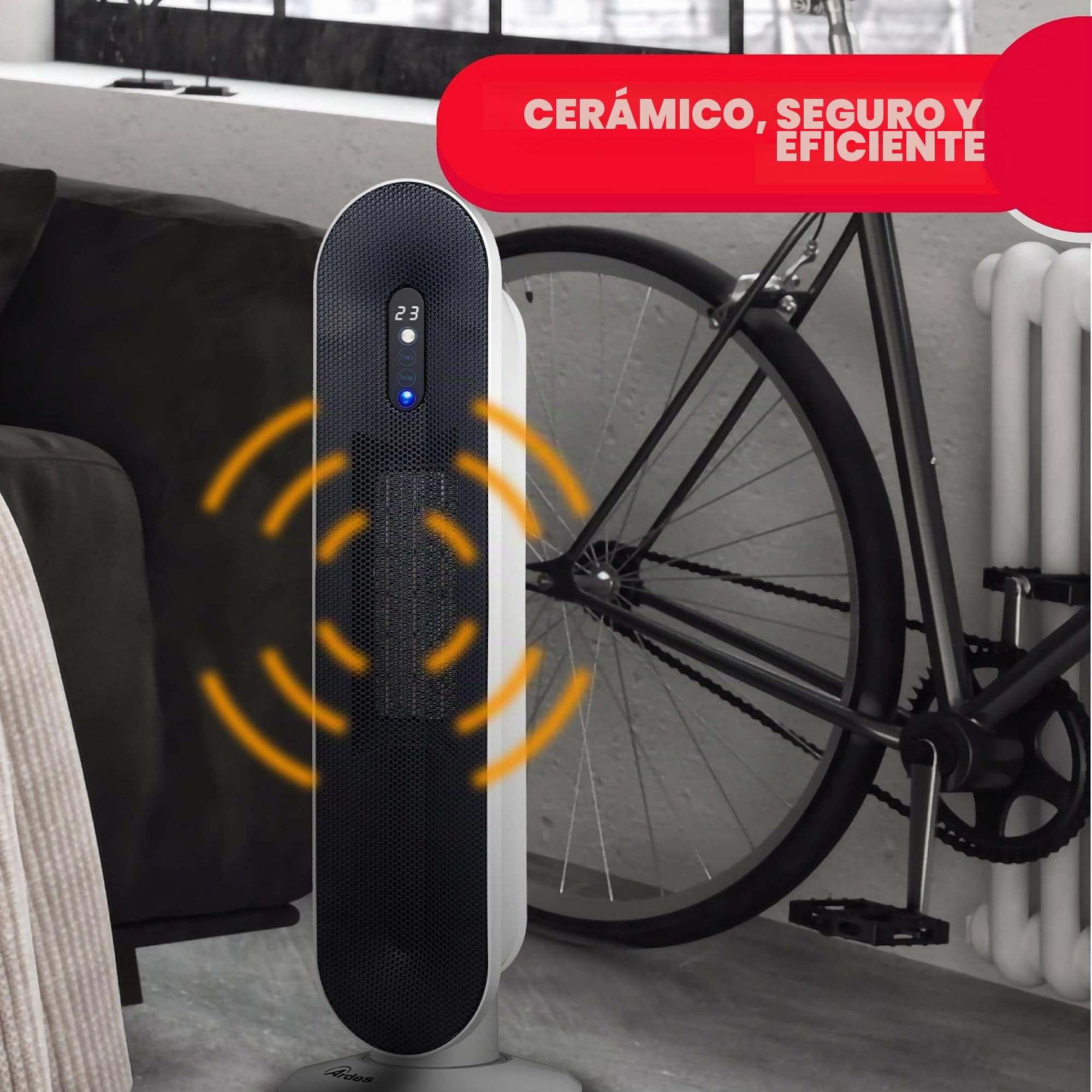 ARDES AR4P16 TATANKA Termoventilador cerámico oscilante 2000W, Termoventilador cerámico con panel de control y mando a distancia, Termoventilador silencioso oscilante Niveles Eco y confort
