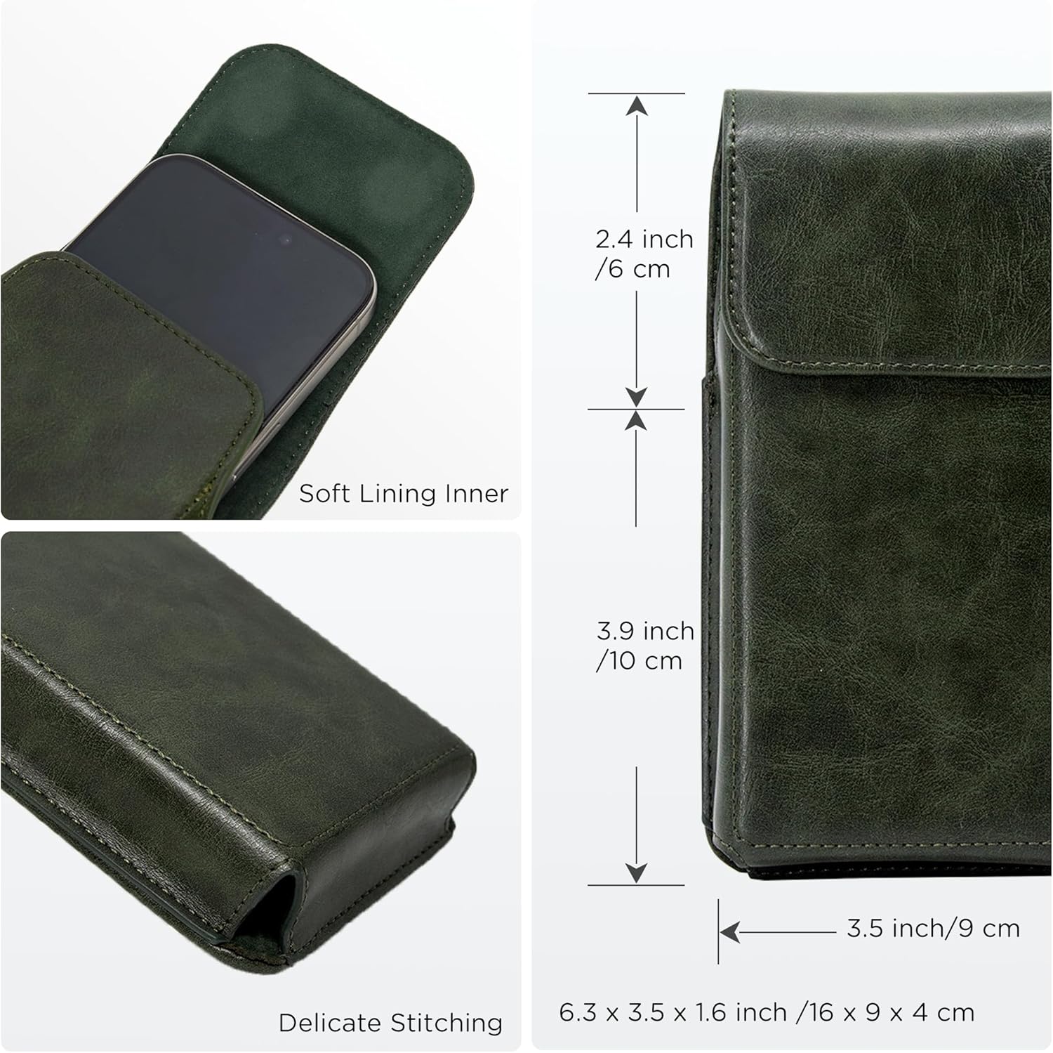 Holster for iPhone 17, 17 Pro, 16, 16 Pro, 15, 15 Pro, 14, 14 Pro, 13, 13 Pro, 12, Galaxy S25, S24, S23, Premium Leather Pouch with Belt Clip Phone Holster Belt Case, Green -M