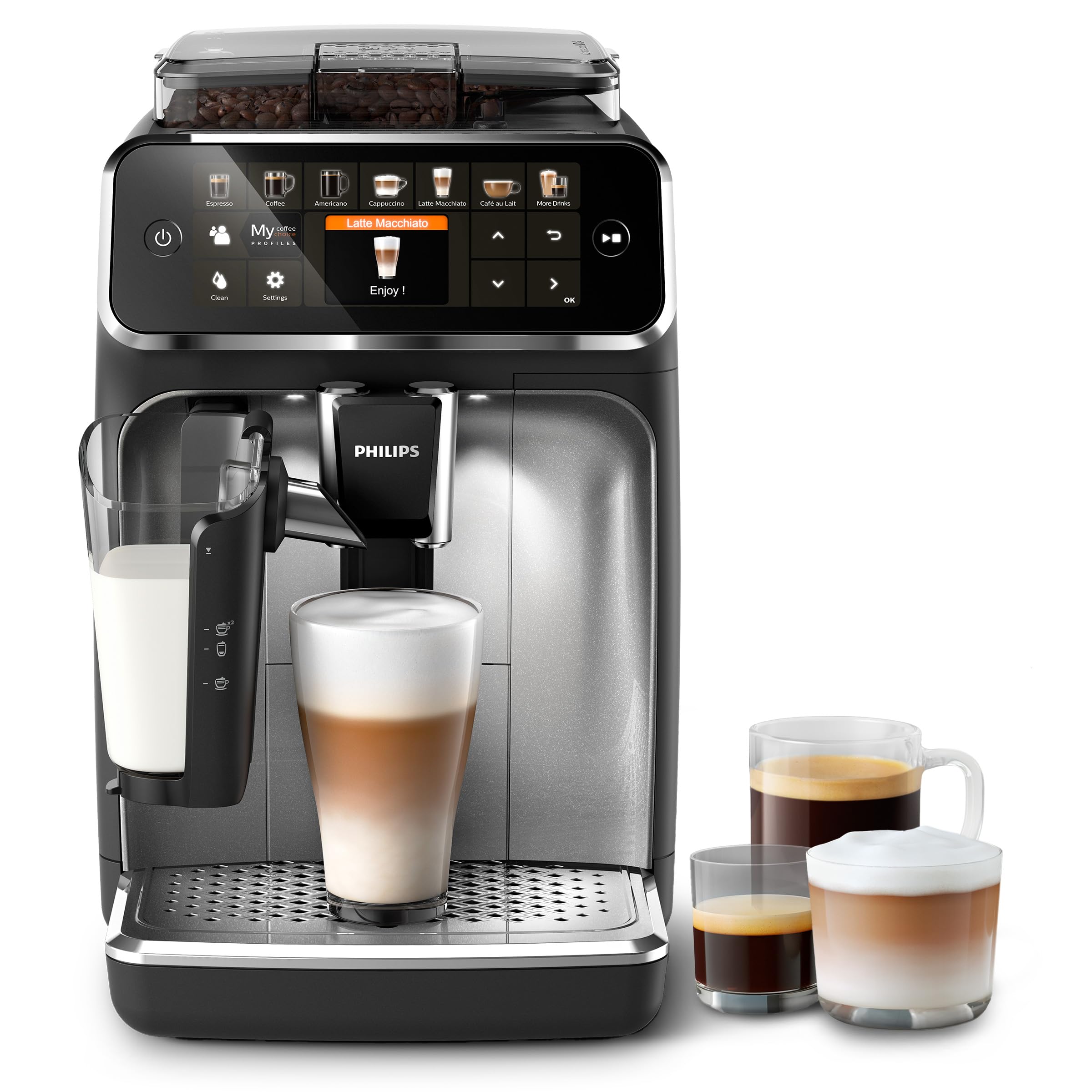 PhilipsLatteGo 5400 Series Bean to Cup Coffee Machine – 12 Drinks including Latte & Cappuccino, Intuitive Display, Easy Clean, Espresso Machine with Milk Frother (EP5446/70)