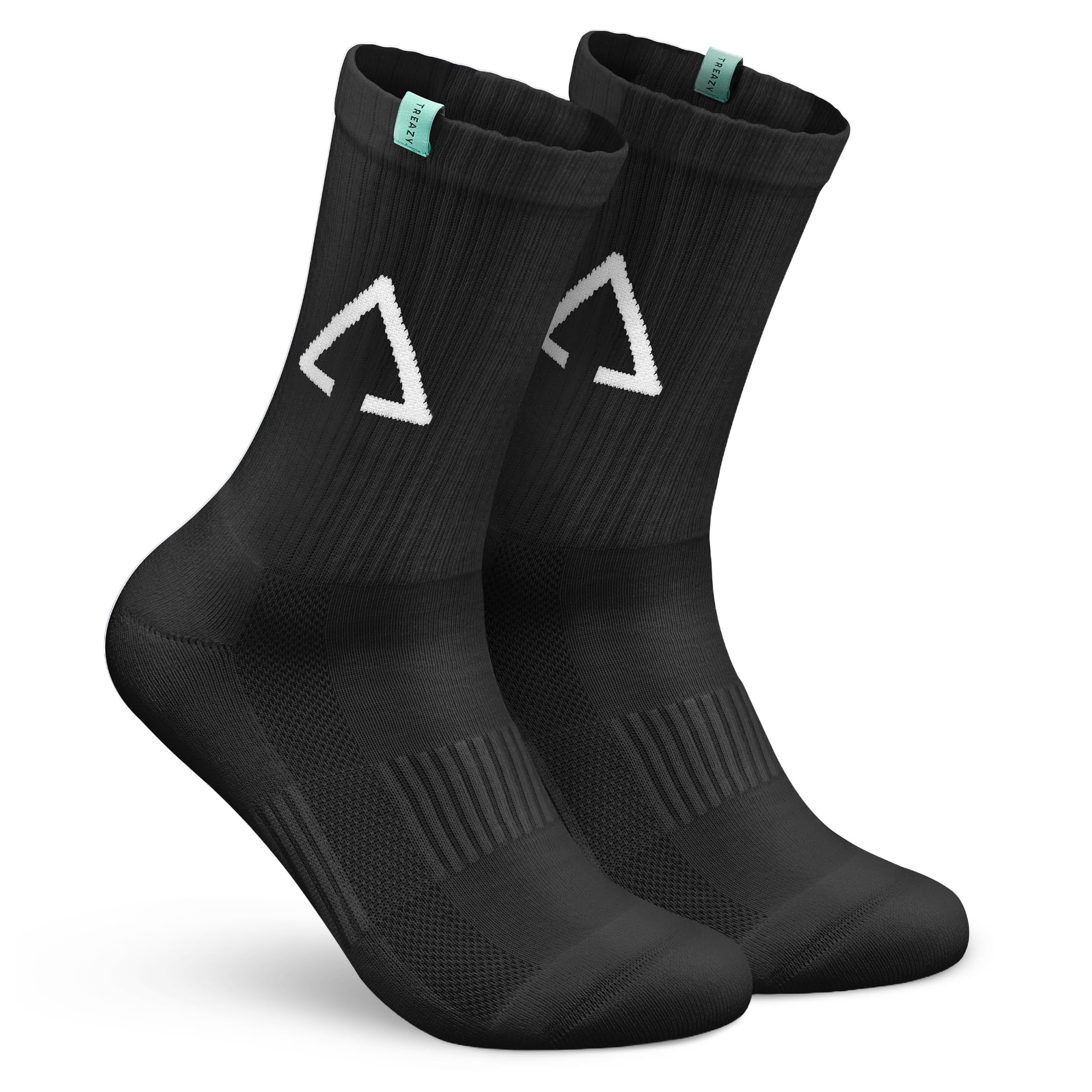 TREAZY Tennissocken Crew Socks aus Bio-Baumwolle – Schweiß und blasenfrei dank extra Lüftungskanälen sowie anatomischer Passform – besonders langlebig
