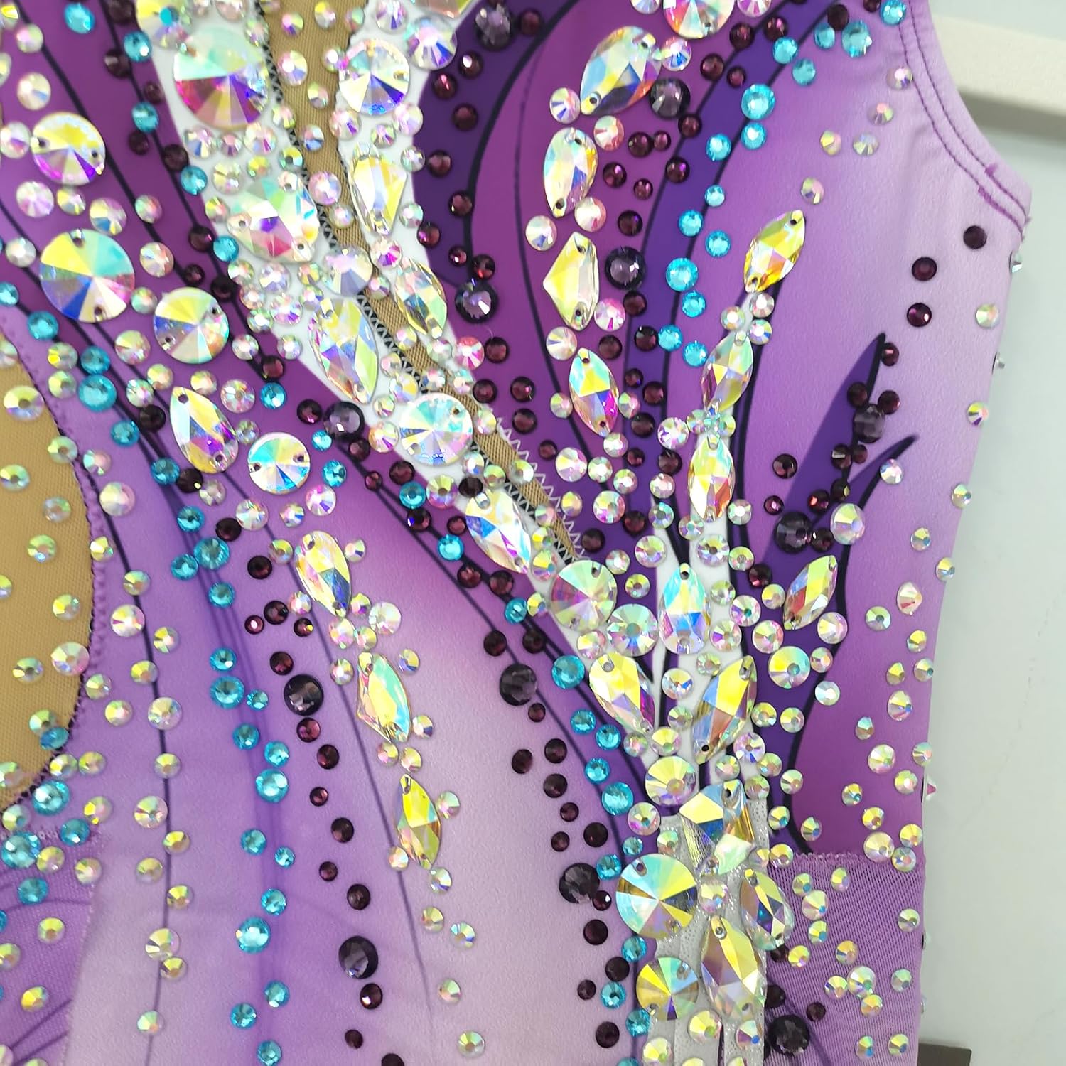 Girl's Purple Suspender Sparkling Artistic Gymnastics Suit for Performance and Competition
