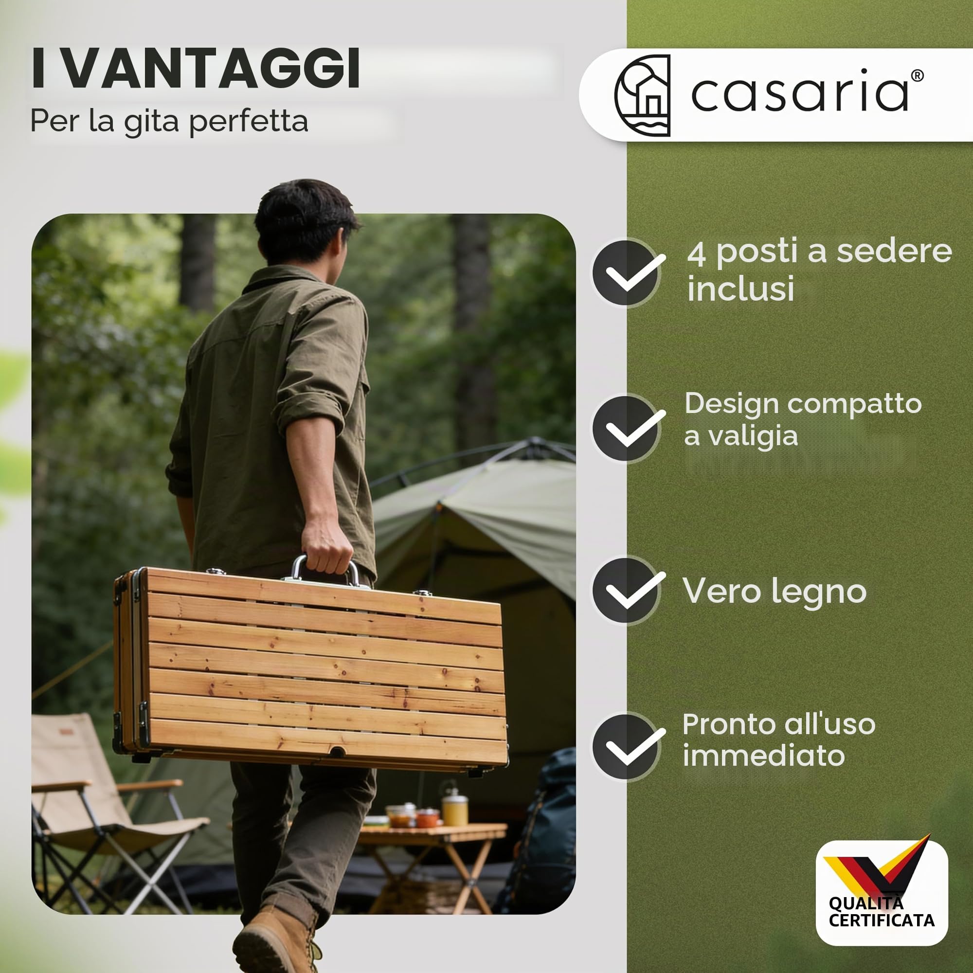 Deuba Casaria Tavolo Pieghevole con 2 Panche Set da Campeggio Picnic Portatile a Valigetta in Alluminio con Foro Ombrellone Maniglia per Trasporto 4 Posti Mare Spiaggia