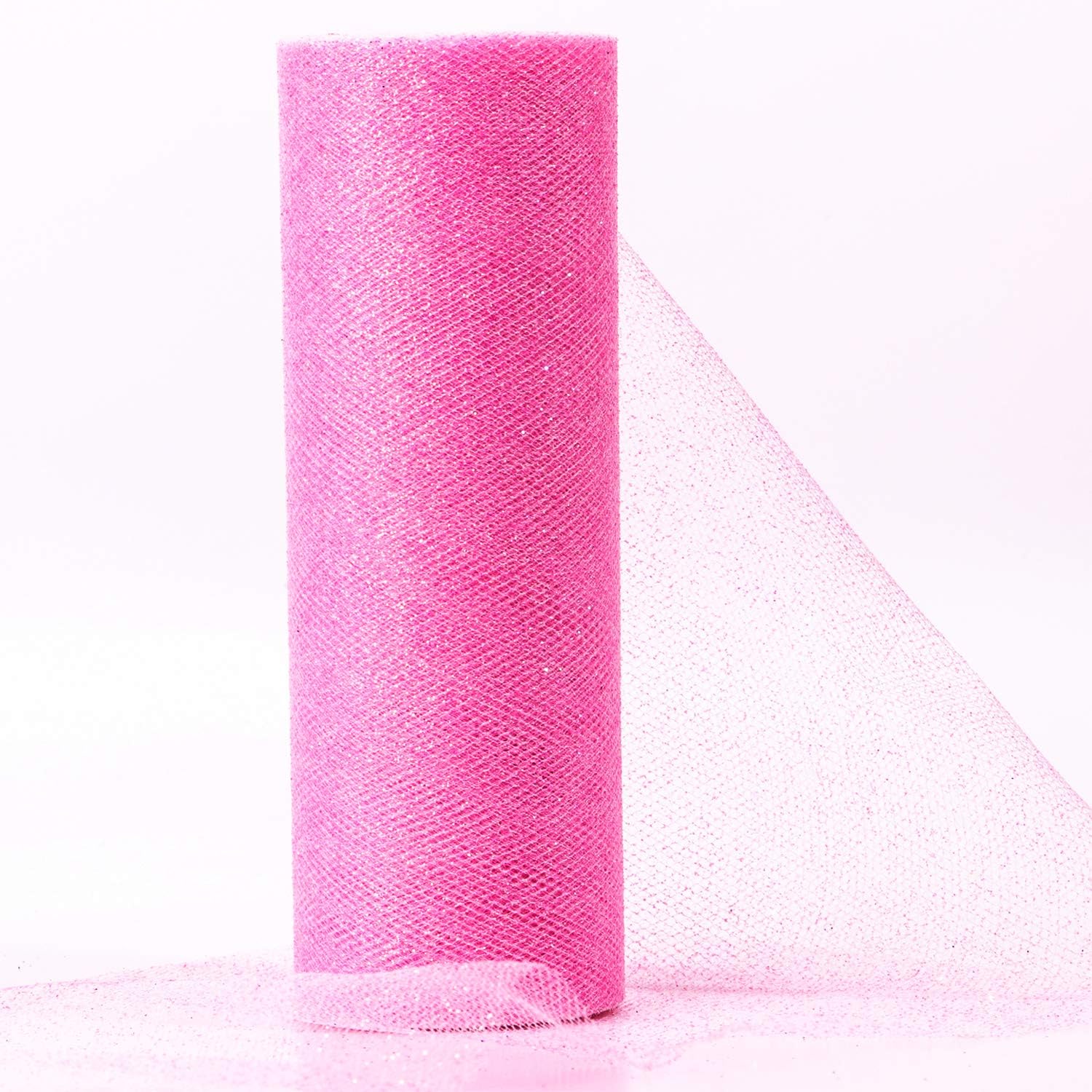 Pink Tulle Roll: 6 Inch by 10 Yards (30 feet) Glitter Tulle Fabric Bolts for Craft Hobby Wedding Party