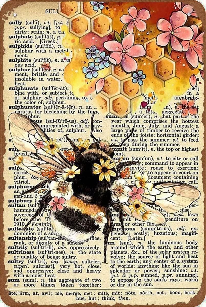 Kwqdozf Tin Sign-8 12X16inch Honey Bee Flower Animal Vintage Metal Aluminum Tin Sign Door Sign