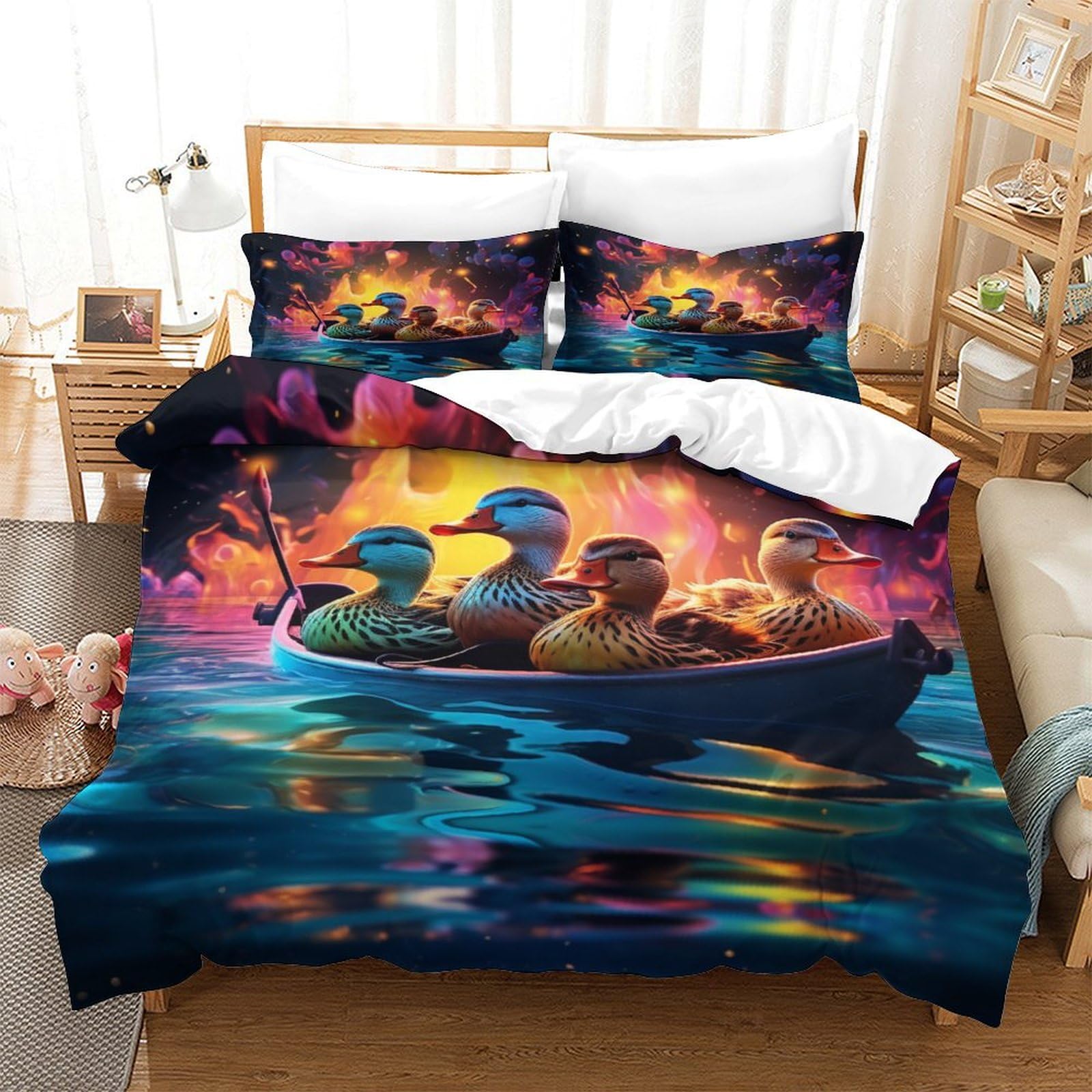 Housses de couettes imprimé 3D canard pour une chambre d'enfant ludique