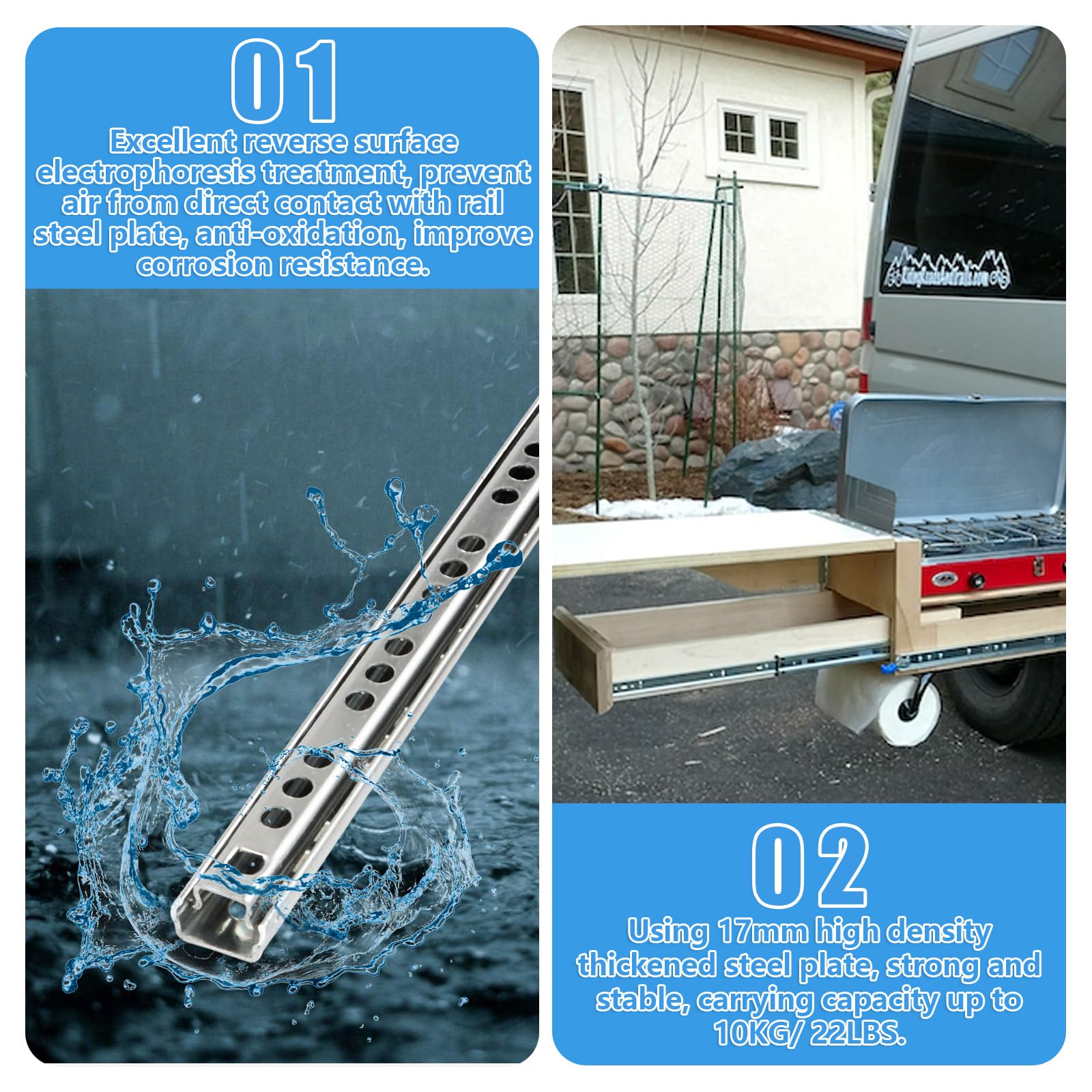CYEER 2 works Heavy Duty Drawer Runners Slides, 342mm 3 Folds Full Extension Drawer Runners - Image 4