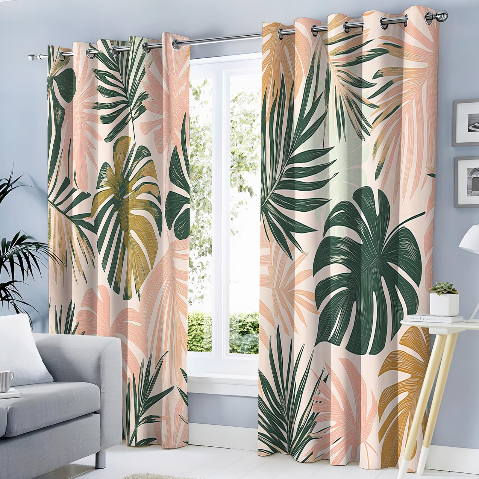 Rideaux occultants monstera rose 117x137 cm isolants à oeillets