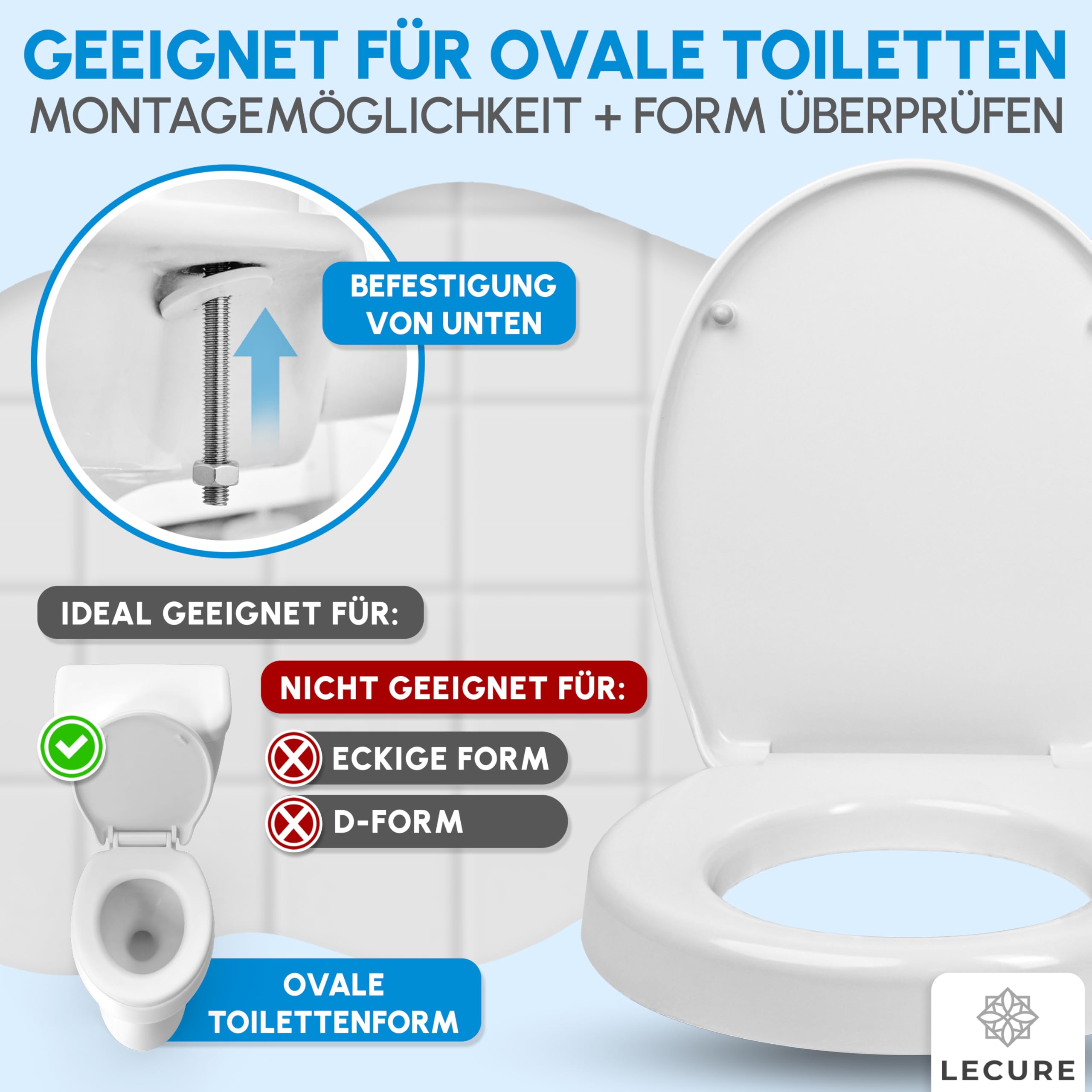 Toilettensitzerhöhung [5cm] - komfortable WC Sitzerhöhung für Senioren und Erwachsene mit Mobilitäts-Einschränkungen [bis 200kg] - passend für alle gängigen ovalen Toiletten
