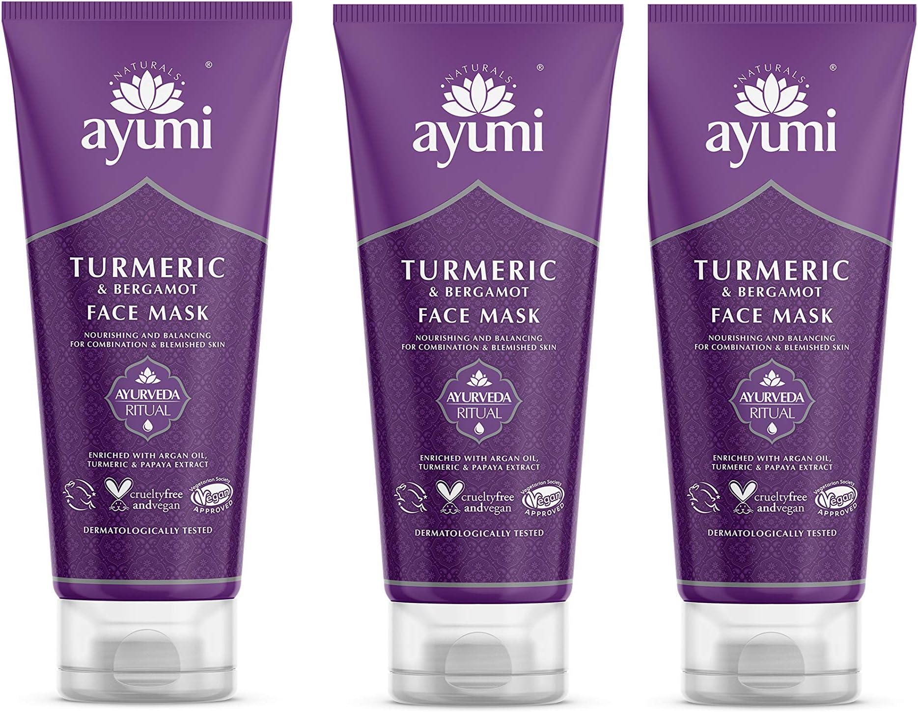 Ayumi Turmeric & Bergamot Face Mask. Vegan, Cruelty-Free, Dermatologically-Tested, 3 x 100ml
