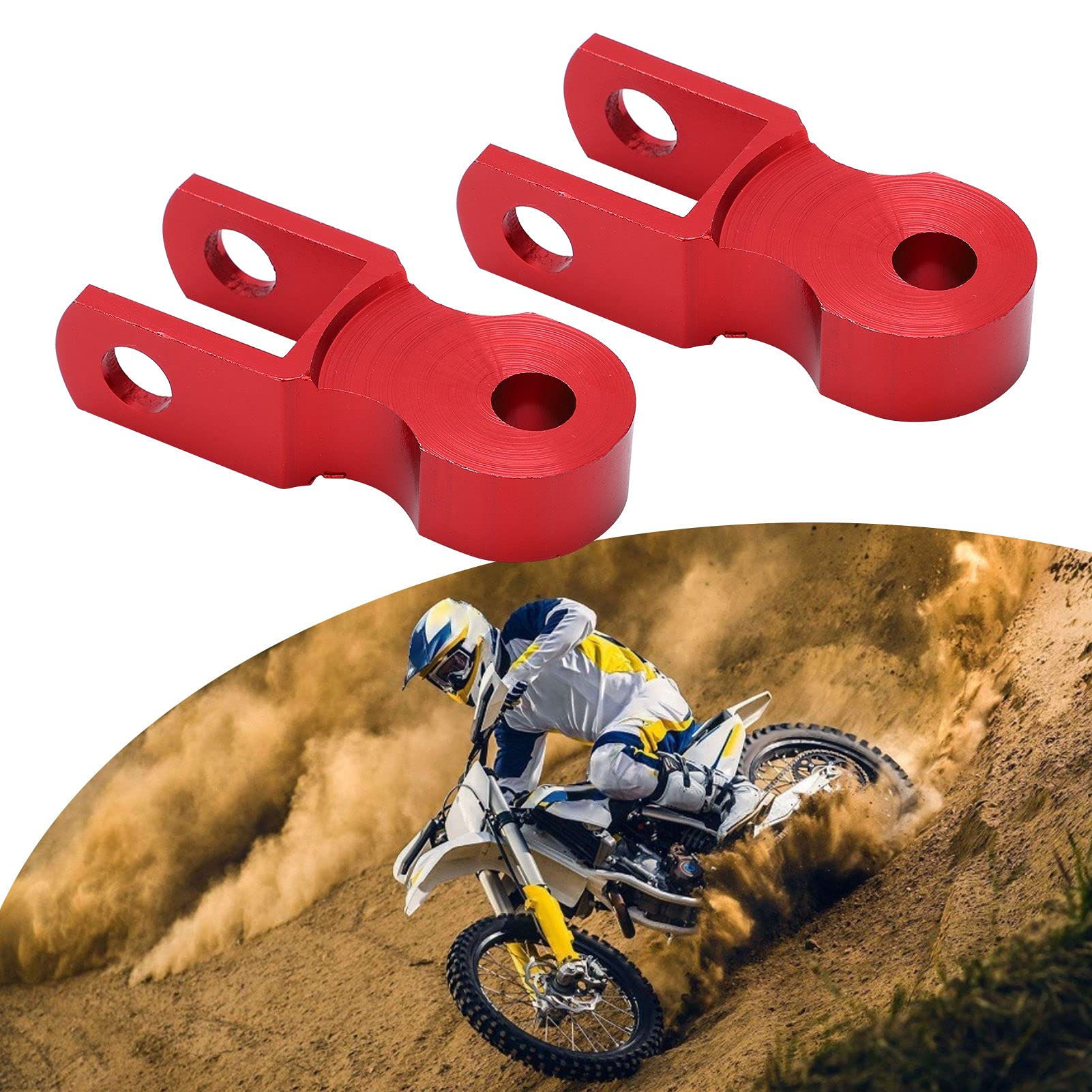 Buachois 2 Pezzi Riser Ammortizzatore Posteriore M10, Prolunga Altezza in Lega di Alluminio per Moto (Rosso)