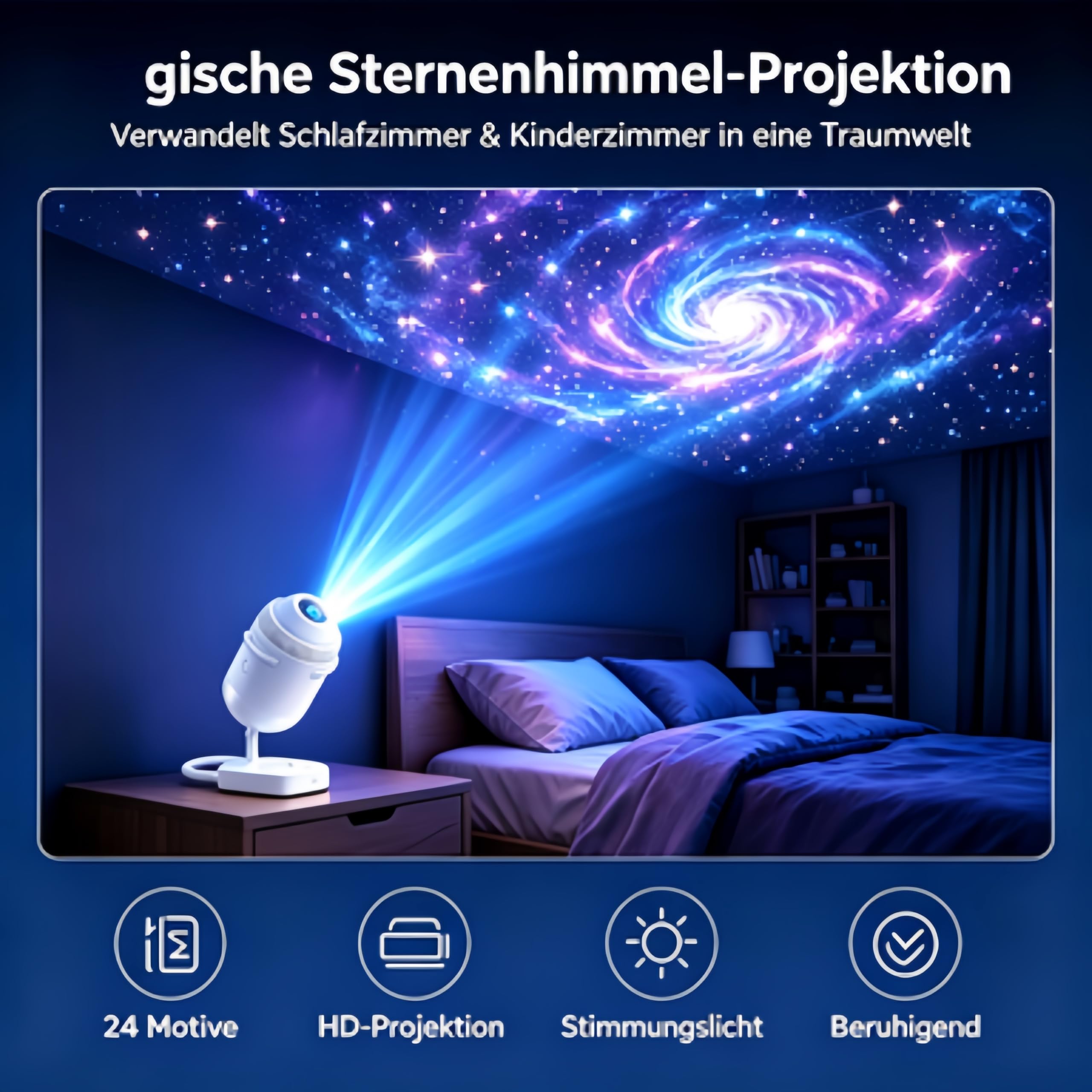 JXpxbao comauo USB Sternenhimmel-Projektor-Nachtlicht, hochauflösender Sternenhimmel-Projektor, geeignet für Schlafzimmerdecken und Autodächer. (Mit 12 Filmen)