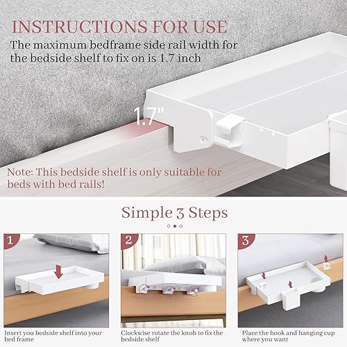 Miniatura 7 de SOLEJAZZ Estante de noche para cama, estante plegable para litera superior con clip en la mesita de noche con cajón, gancho, portavasos y soporte