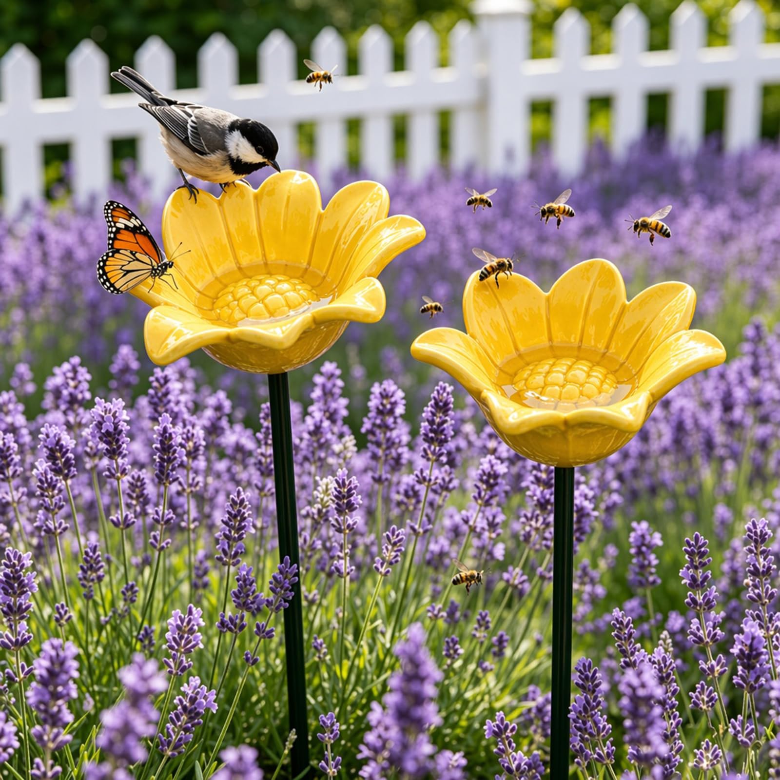 Handmade Ceramic Mini Pollinator Watering Station, Colorful Flower Bee Water Feeder & Butterfly Bird Bath, Weather-Resistant Small Outdoor Garden Stakes Yard Art Decor for Patio Lawn Balcony โ image 1