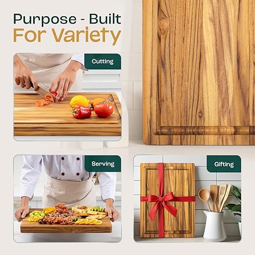 Miniatura 3 de Yes4All Tablas de cortar de teca duraderas para cocina, 16.5 pulgadas de largo x 13 pulgadas de ancho x 1.5 pulgadas de grosor, tabla de cortar de
