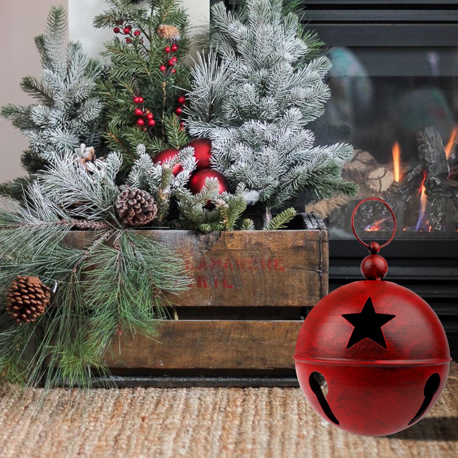 YiYa Big Christmas Decoration Bells Large Craft Bell Ornament with Star 9.4x12.2 Inch Christmas Jingle Bells for Xmas Holiday Tree Doorway Home Garden Decor(Red) - Image 4
