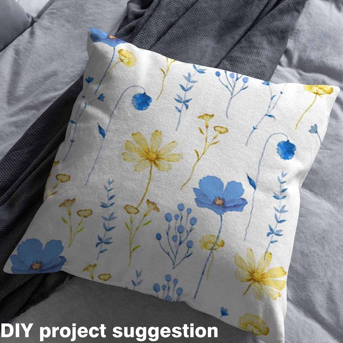 Erosebridal Watercolor Floral Fabric by The Yard Blue Yellow Upholstery Fabric Modern Minimalist White Waterproof Outdoor Fabrics Flower Branches Pastoral Decor for Quilting Sewing DIY Craft, 3 Yards