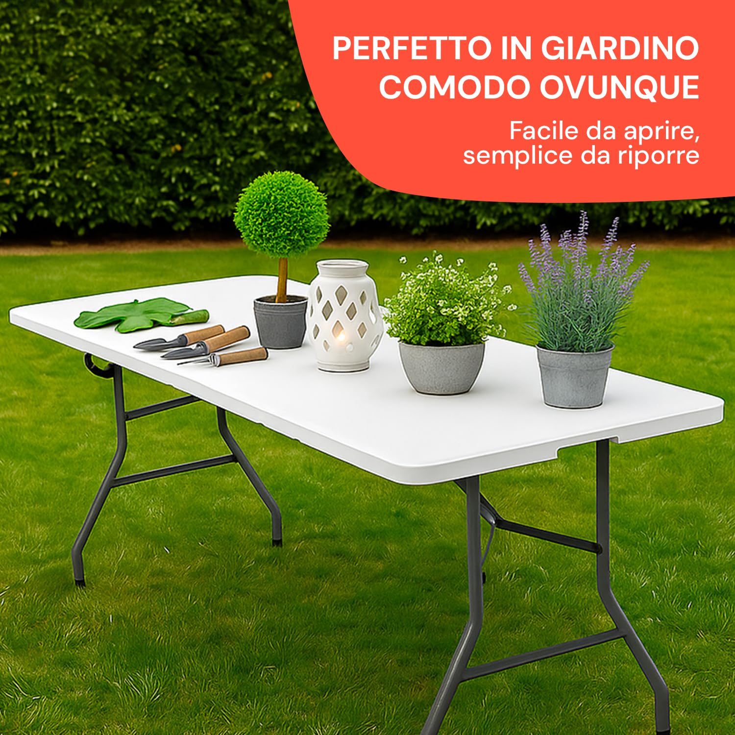 Clori Tavolo Pieghevole Portatile: Ideale per Giardino, Campeggio e Buffet, Leggero, Salvaspazio, Durevole, con Sistema di Blocco di Sicurezza, Fino a 6 Persone - 180x70x74 cm
