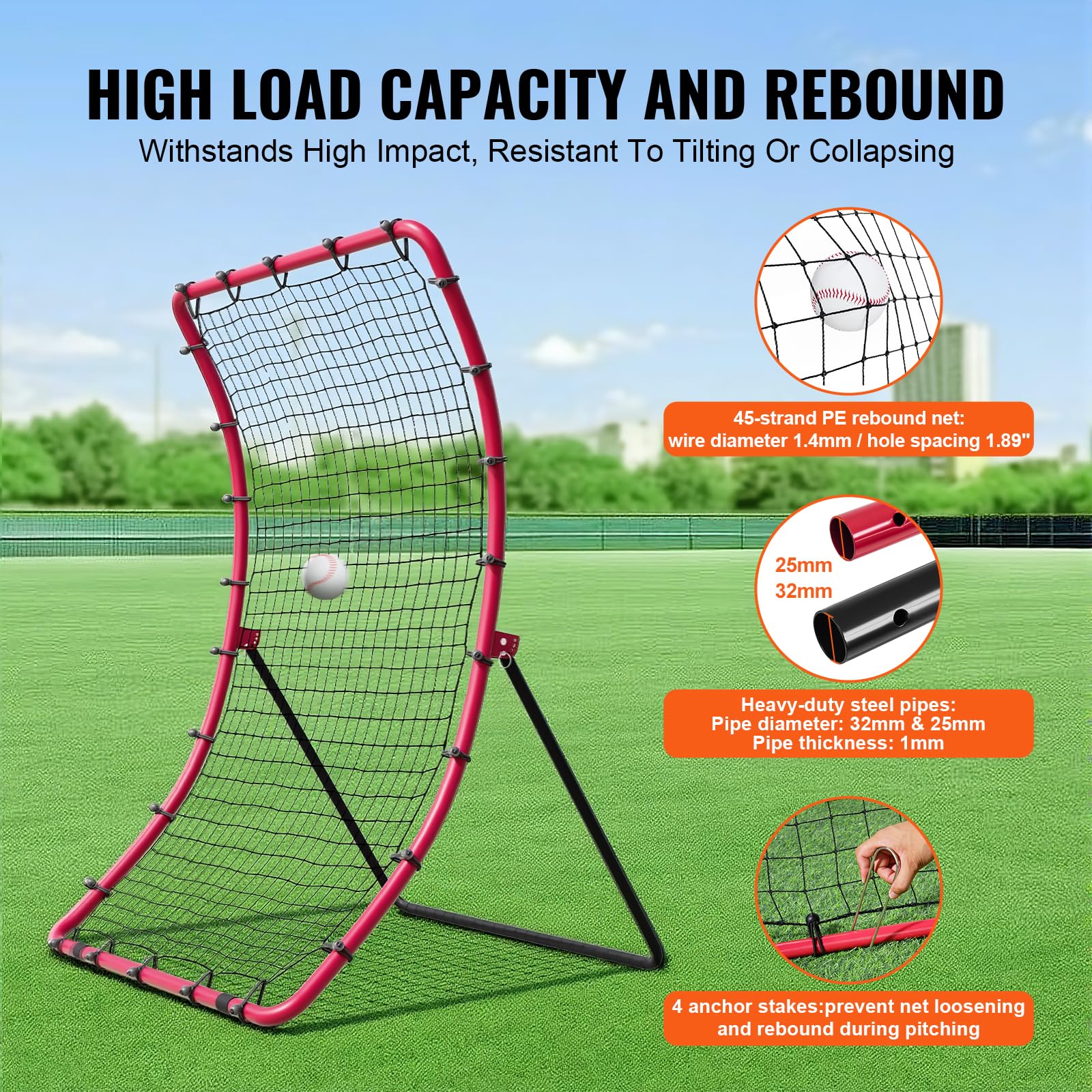 VEVOR Filet de Rebond pour Baseball et Softball, 914 x 1372 mm, Filet de Lancement de Baseball à 3 Voies, entraîneur de rebondissement de Lanceur de Baseball, pour la Pratique du Terrain et du Lancer