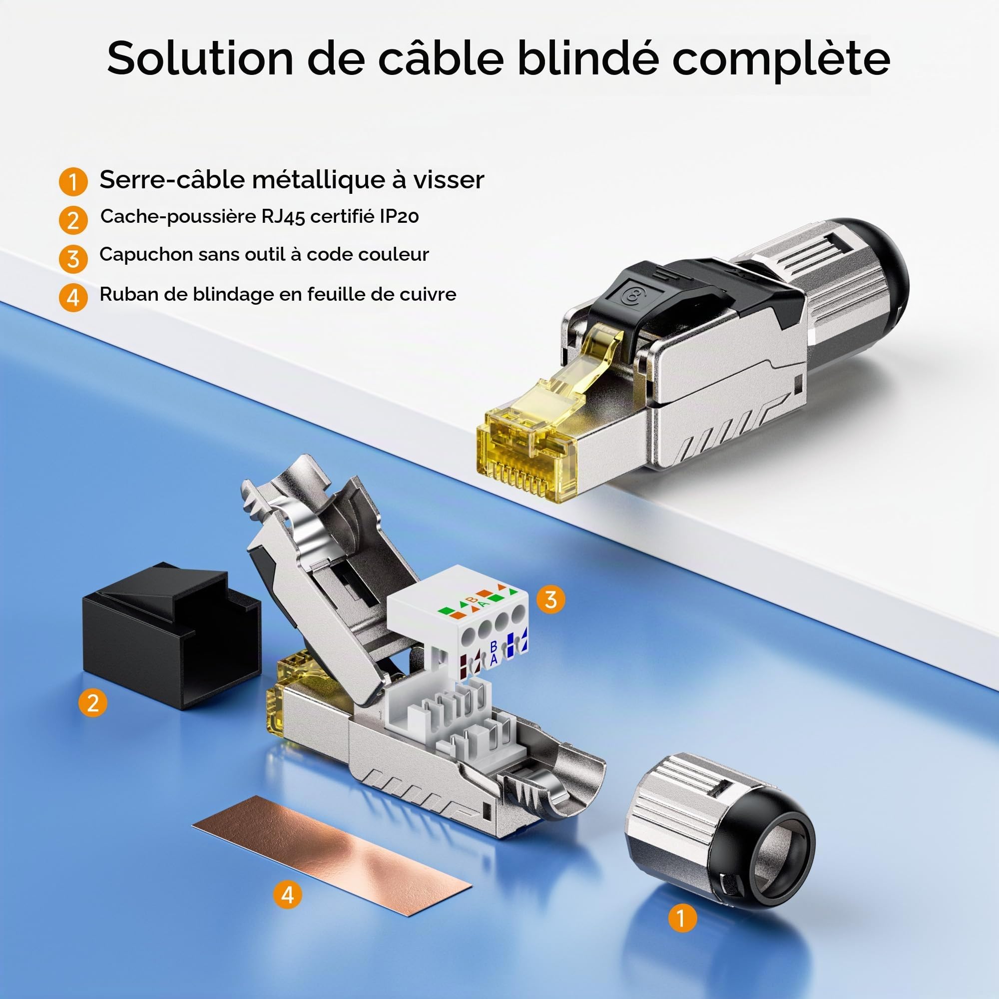 Cable Matters Lot de 6 RJ45 Connecteur Blindé sans Outil Cat 8