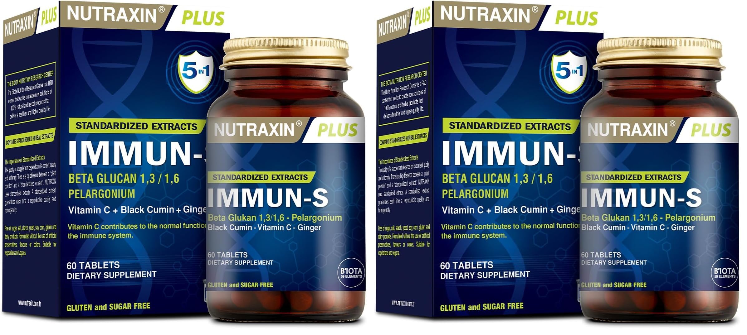 Nutraxin Plus Immun-S 1,3-1,6 Beta-Glukan 60 Tablet Takviye Edici Gıda (2 paketi)
