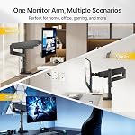 monTEK Tall Single Monitor Arm for 17 to 45 Inch Curved Screen Adjustable Upgraded Heavy Duty Ultrawide Monitor Arm Holds 35 Lbs Cable Management with C Clamp, Grommet Base, VESA 75/100mm, MA1007PBK