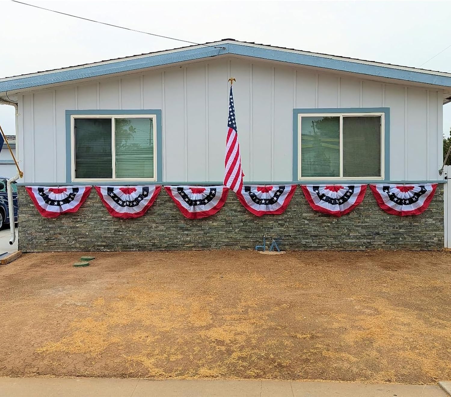 American Bunting Flags Outdoor 4x8 ft Heavy Duty Embroidered Flag Buntings for Outside Use, Patriotic Bunting Banner US Pleated for 4th of July