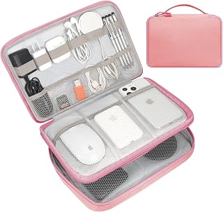 FYY Electronic Organizer, Travel Cable Organizer Bag Pouch Electronic Accessories Carry Case Portable Waterproof Double Layers All-in-One Storage Bag for Cable, Cord, Charger, Phone, Hard Drive Pink
