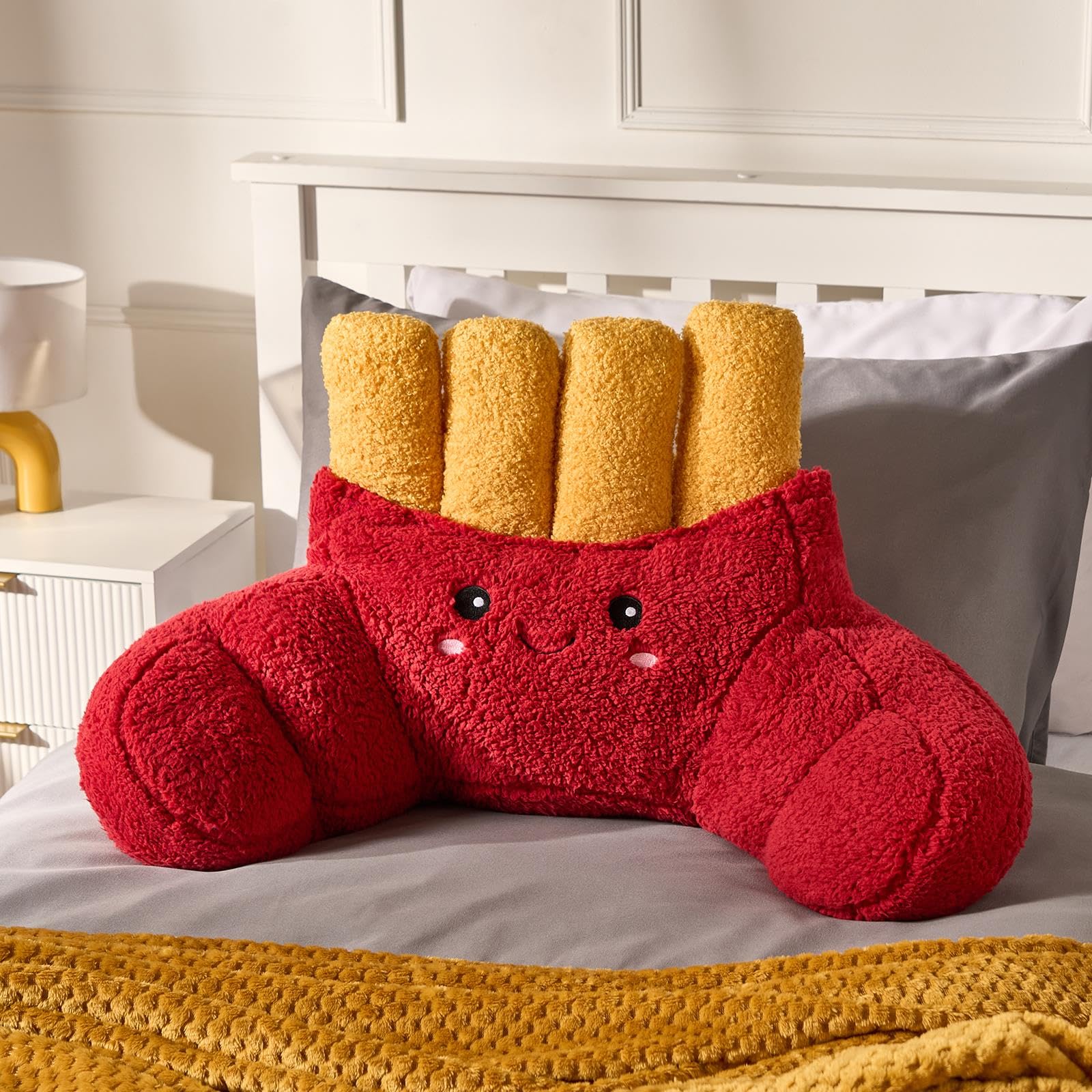 OHS French Fries Cuddle Cushion for Adults, Comfy Reading Pillows Super Soft Teddy Fleece Kids Cushions with Arms Support Pillow Snuggle Hug Pillow Relaxing At Home, Red - 80 x 43 x 40cm — image 1