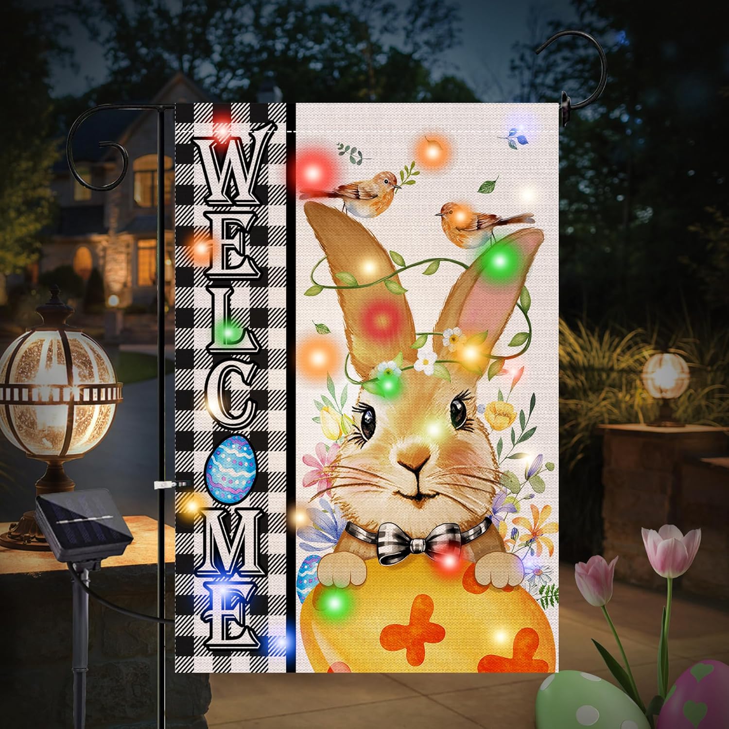 Amazon.com : Easter Bunny Garden Flag, Solar LED Welcome Easter Flags ...