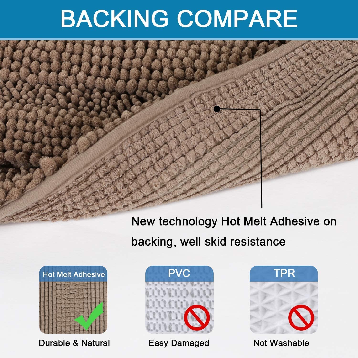 Tapis de bain antidérapant en chenille à poils longs pour chambre à coucher et salle de bain Taupe Marron 150 x 50 cm Accessoire de bain doux
